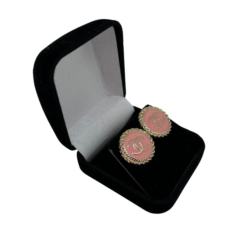 Designer Button Earrings - Pink & Gold Braided CC