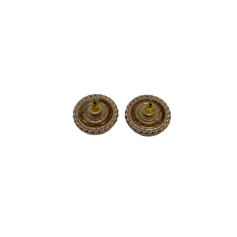 Designer Button Earrings - Pink & Gold Braided CC