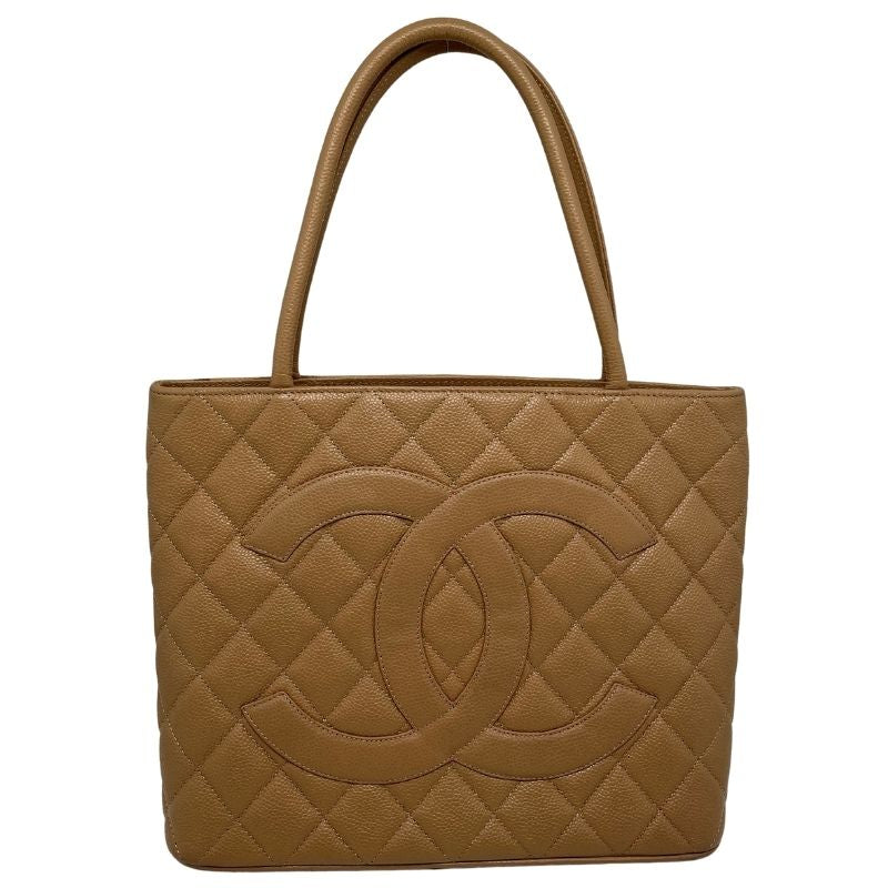 Preloved Chanel Beige Quilted Caviar Leather Medallion Tote