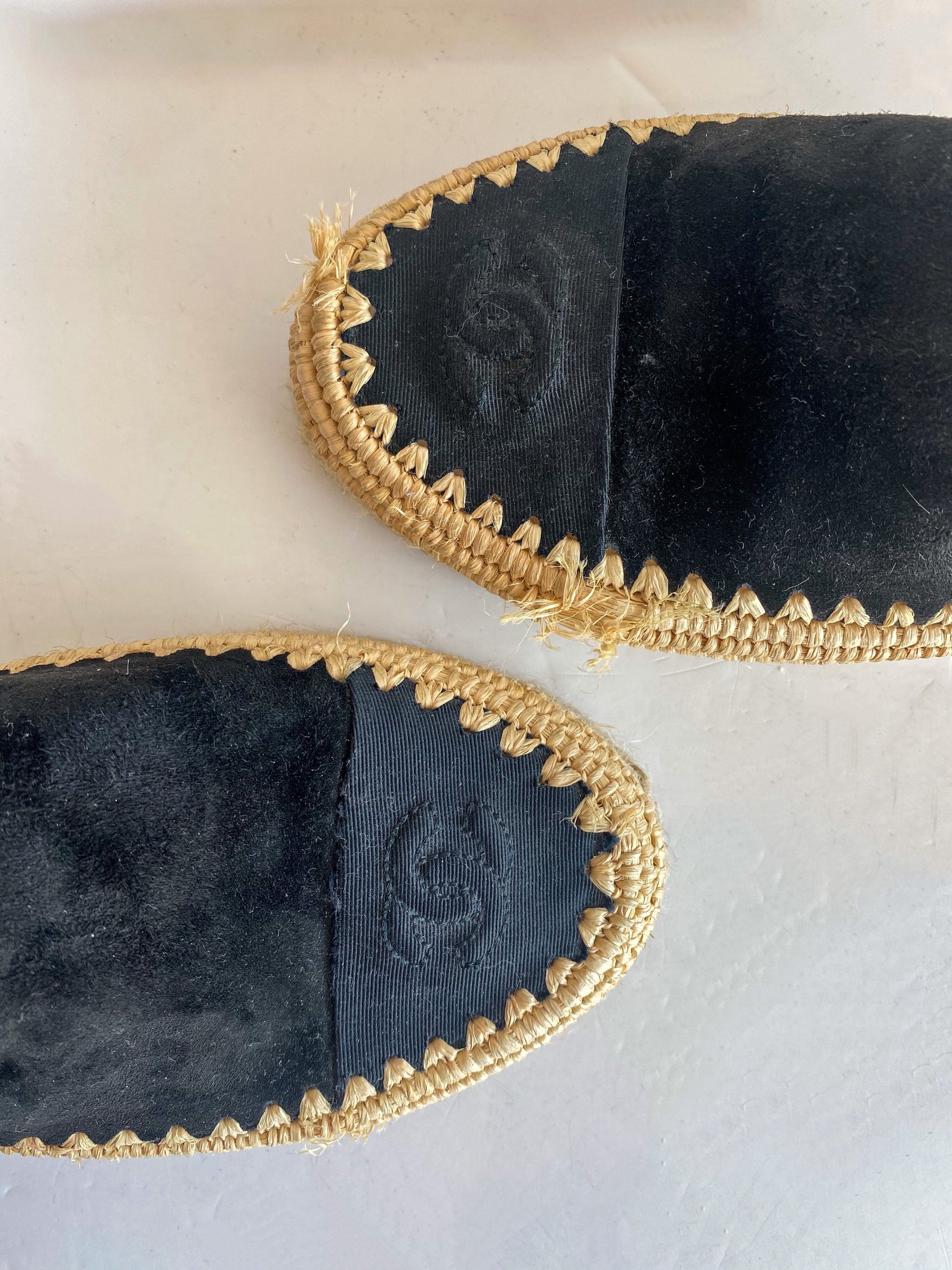 Chanel Black Suede Slide-on Espadrilles Interlocking CC Logo