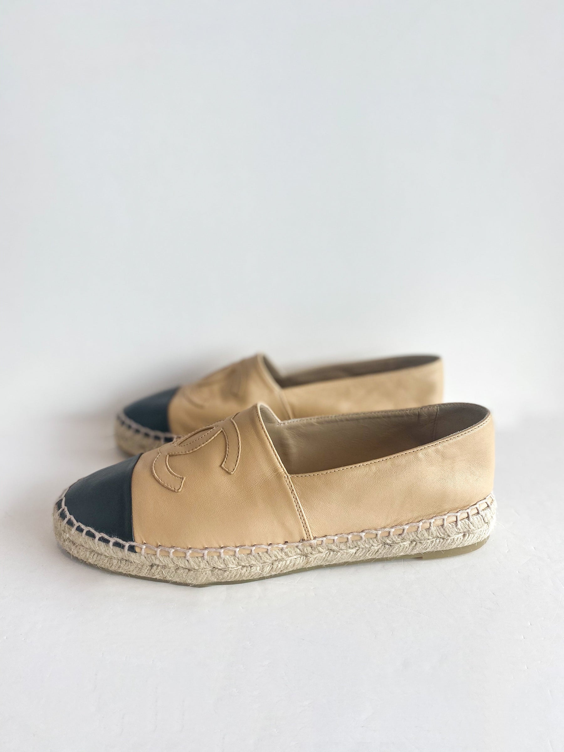 Chanel Leather Espadrille Interlocking CC Logo Side