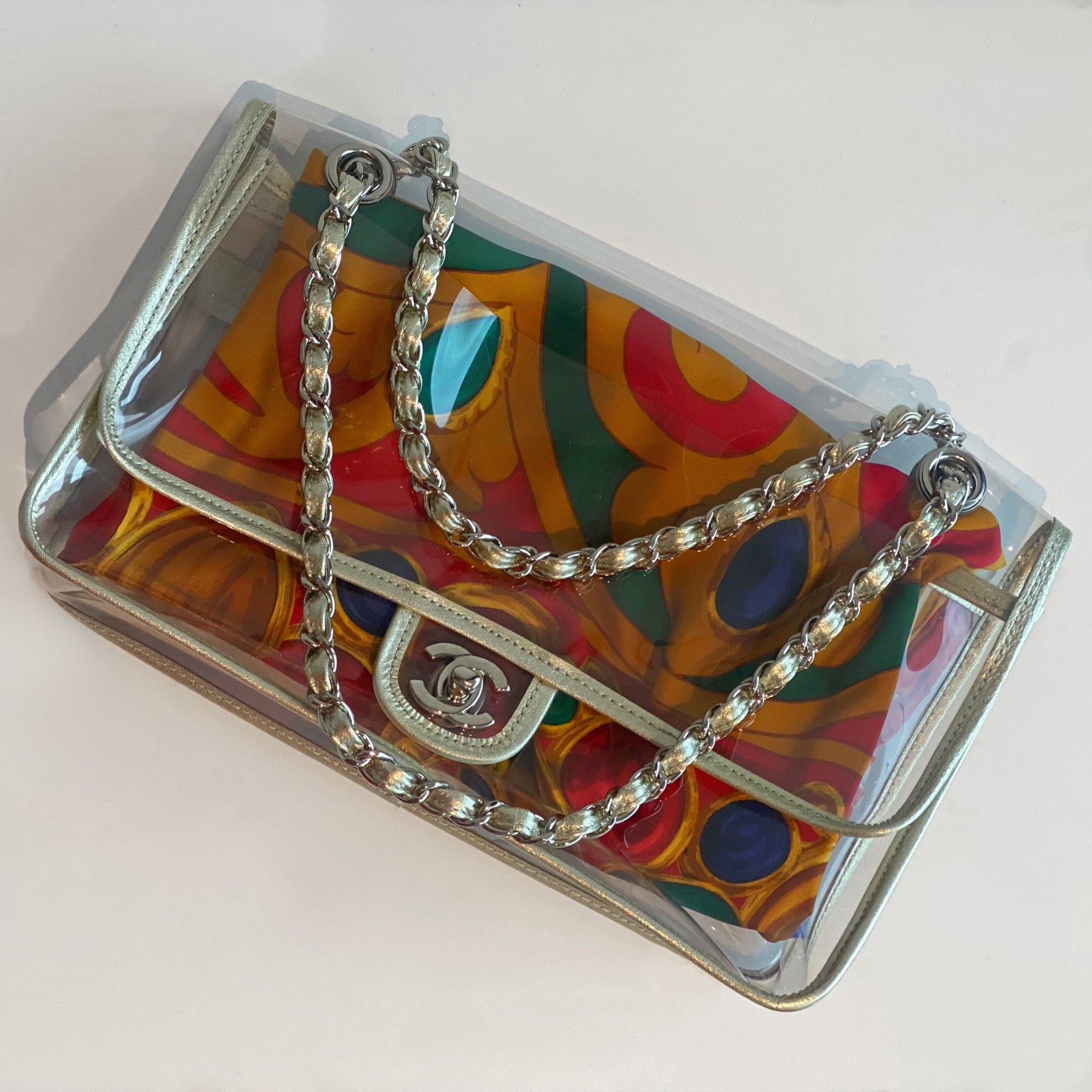 Chanel Clear 2.55 Reissue Transparent Classic Single Flap Shoulder Bag With Scarf