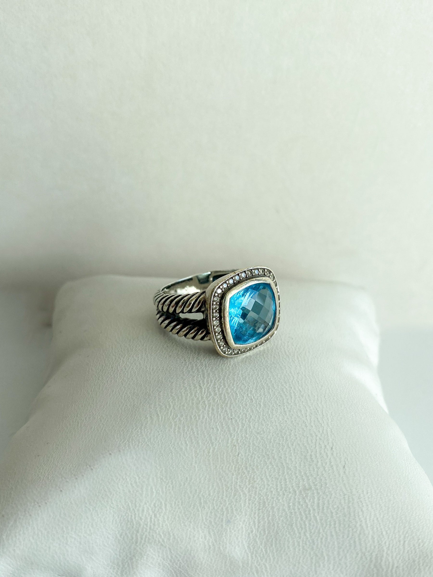 David Yurman Albion Ring Blue Topaz Diamonds Silver