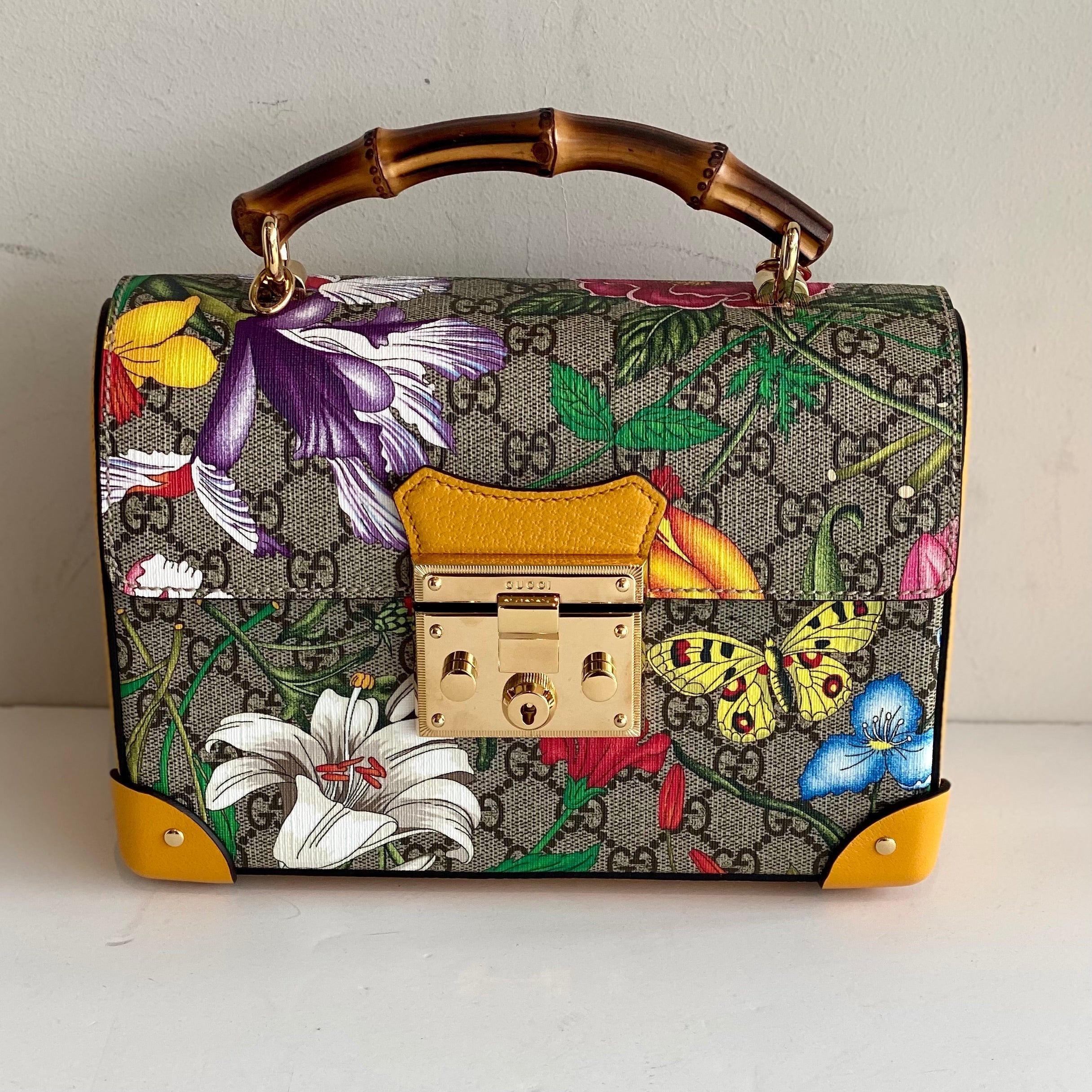 Gucci Padlock Flora Small GG Supreme Canvas Shoulder Bag Beige 498156