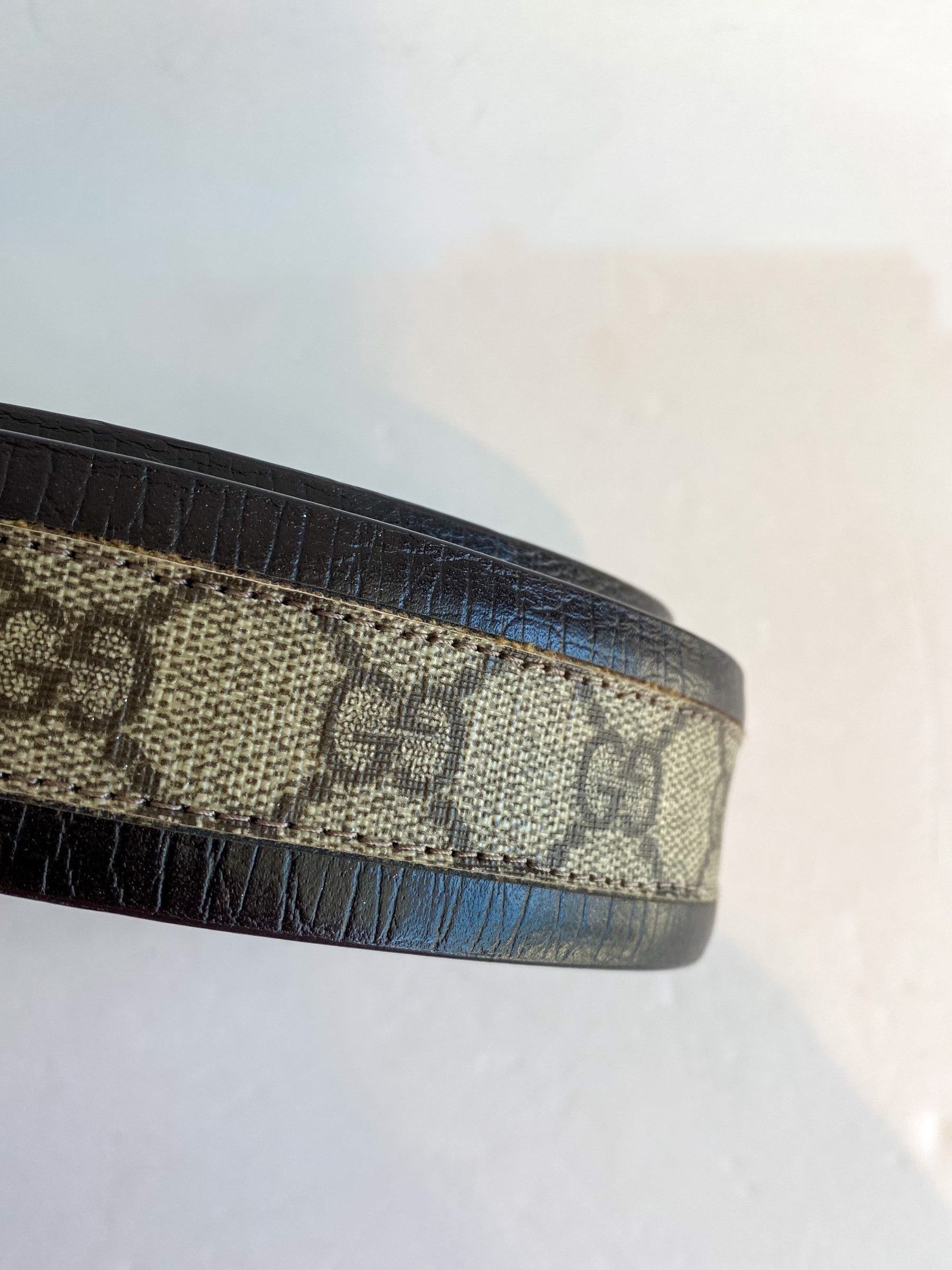 Gucci Guccissima GG Logo Belt Brown Leather Tan Canvas Front