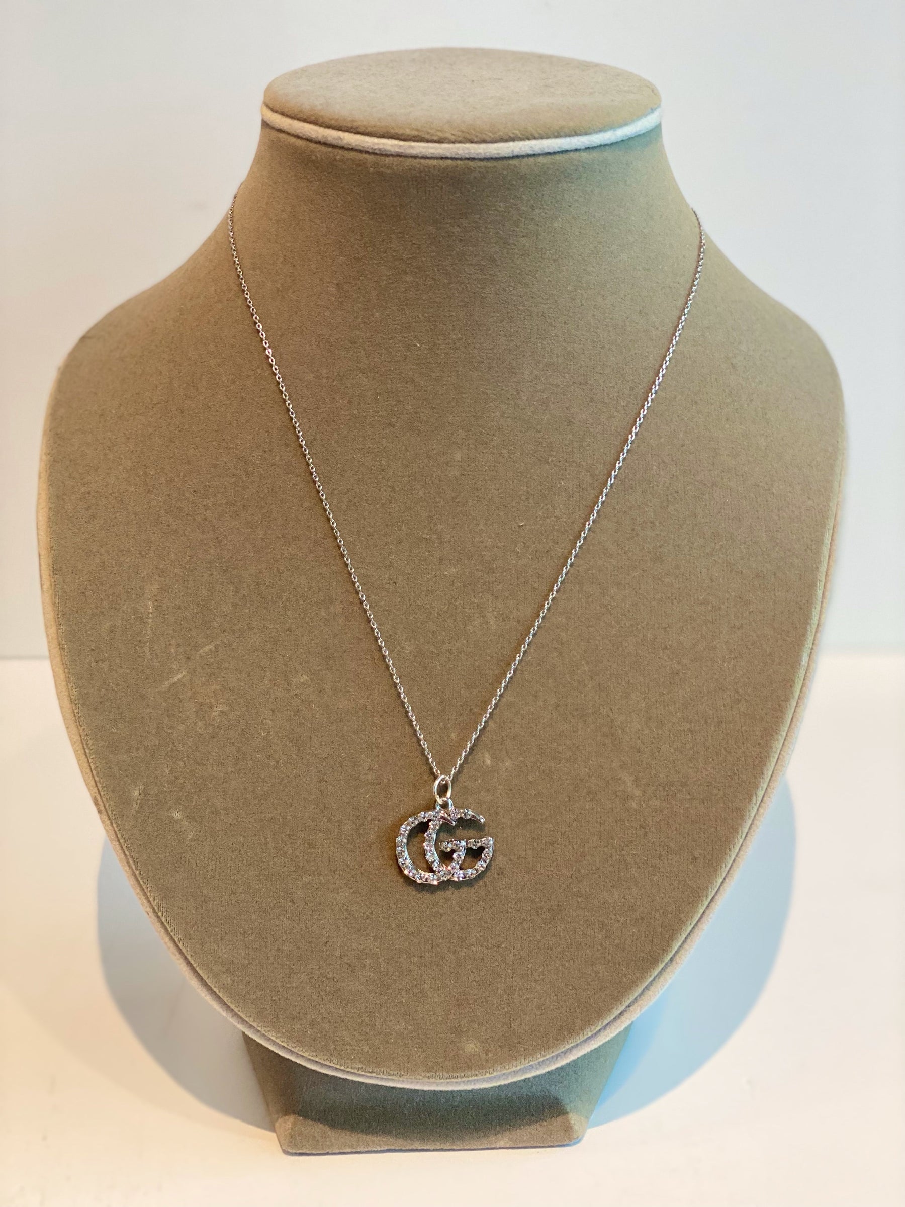 Designer Button Repurposed Necklace Silver-tone Hardware Crystal Detail