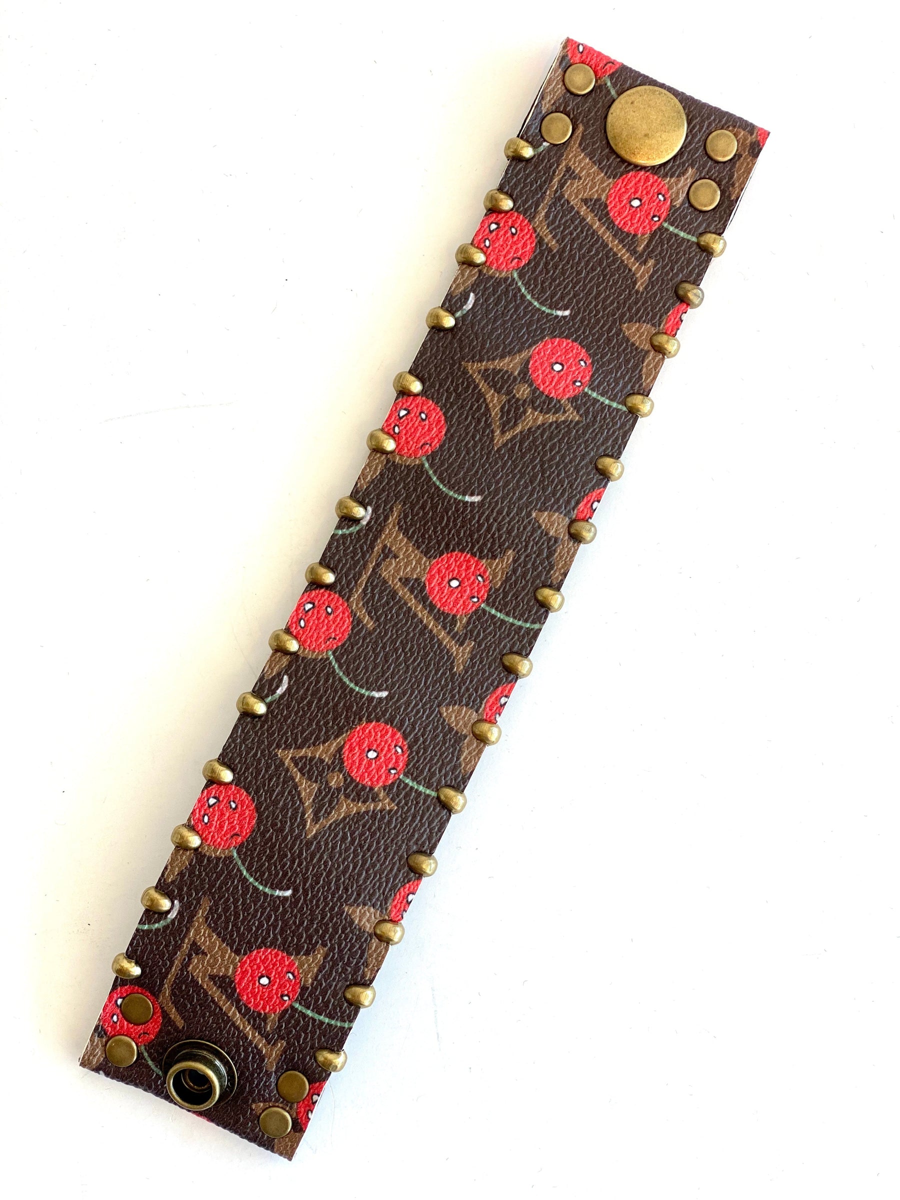 brown leather cherry bracelet