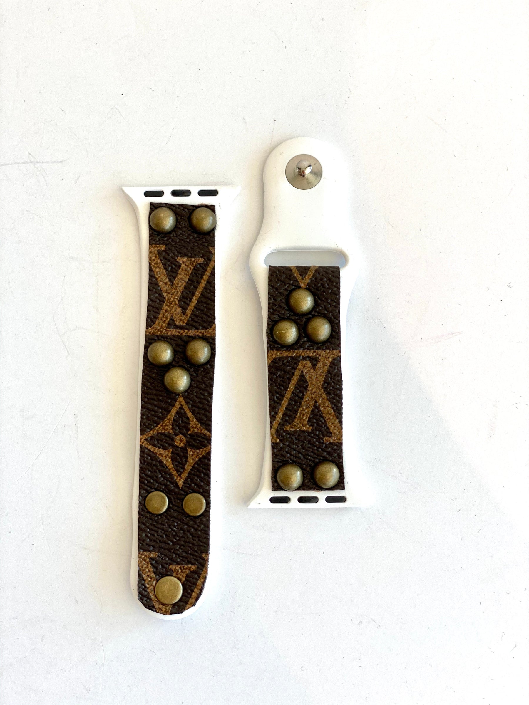 white and brown watch band