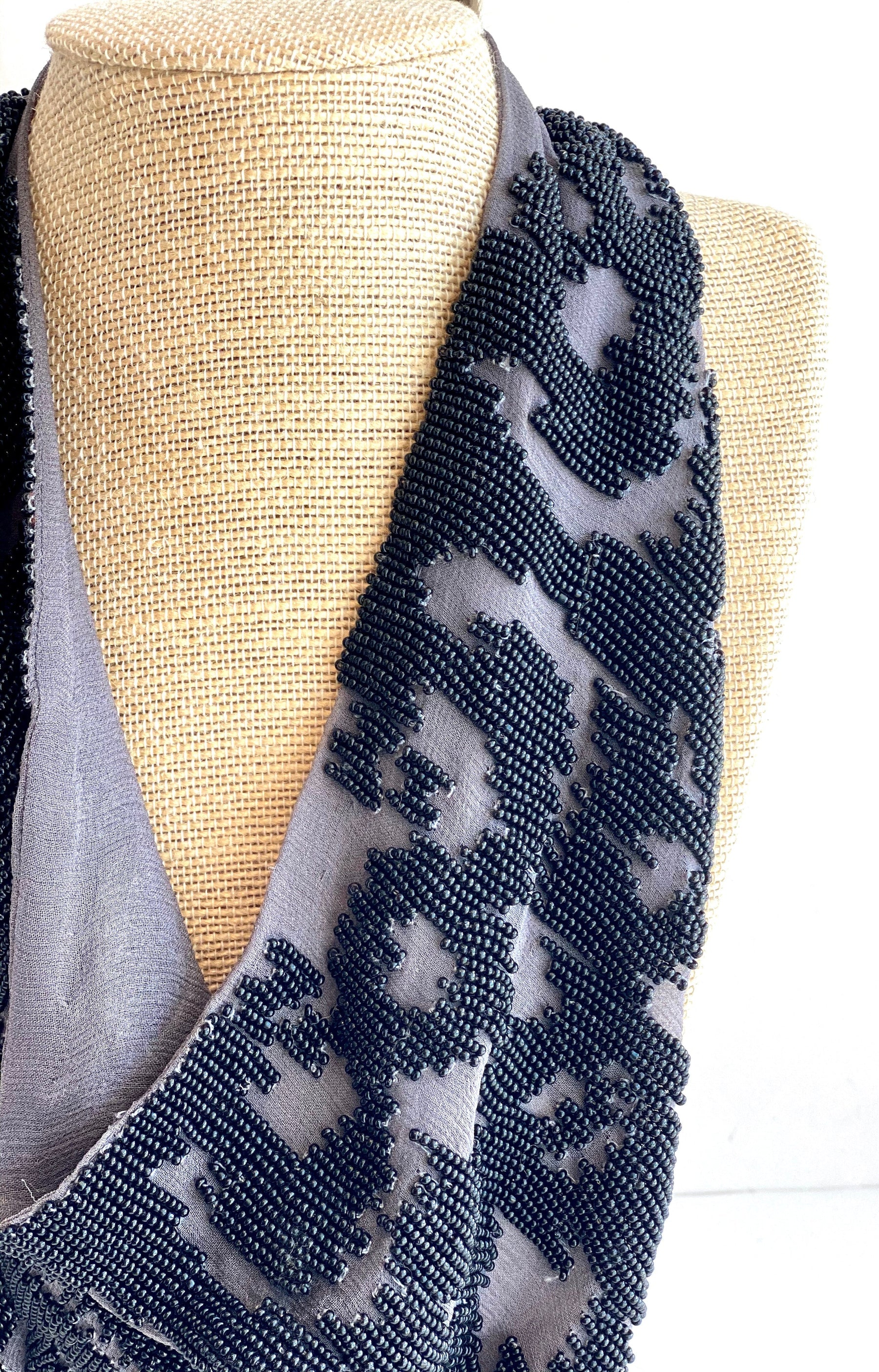 detail gray and black beaded necklace