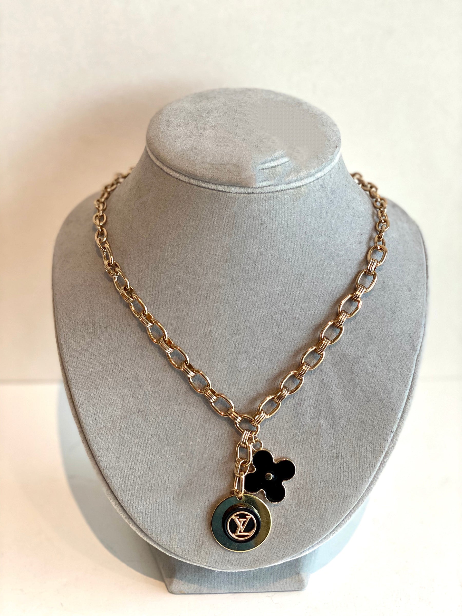 LV button necklace