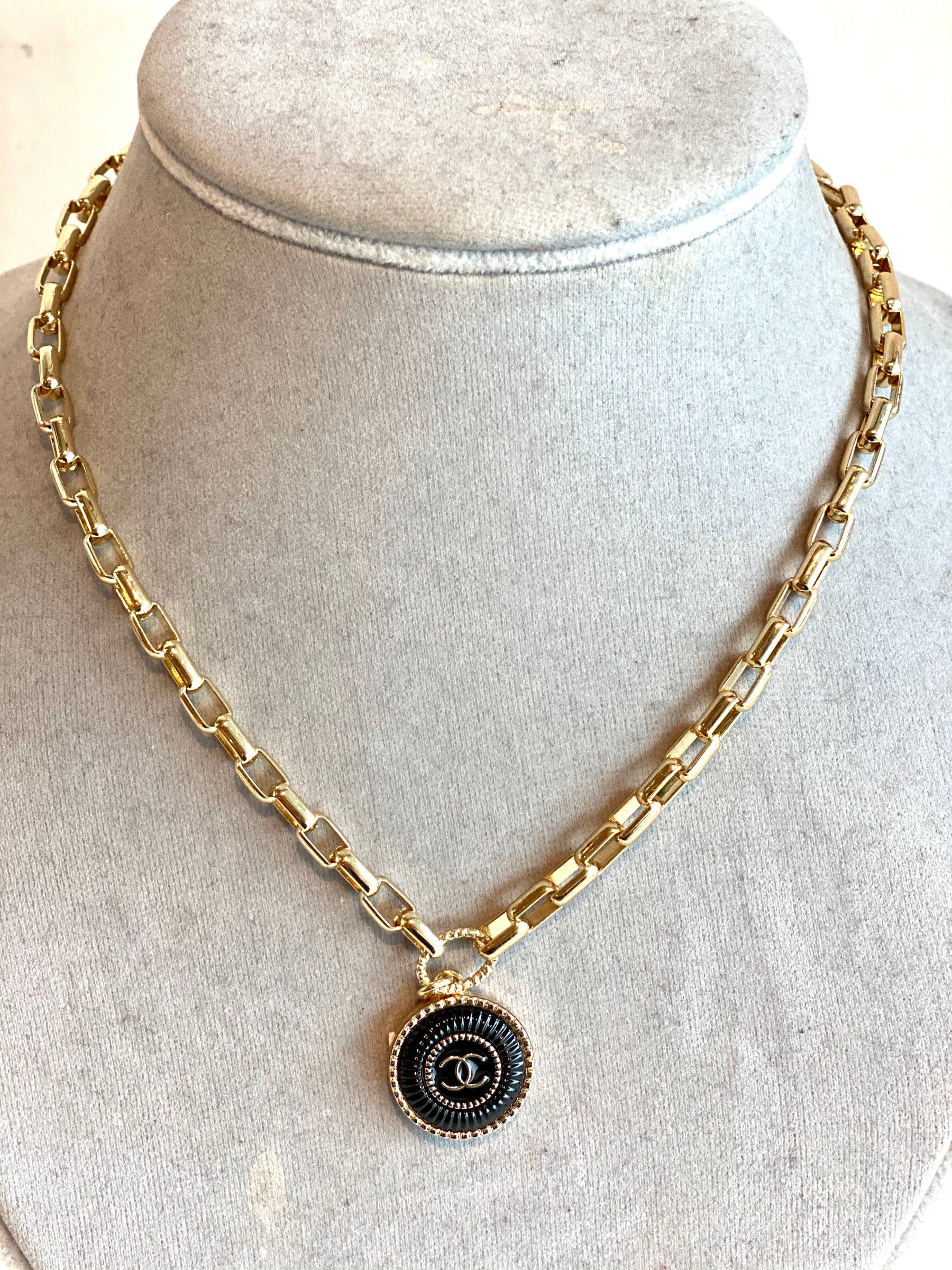 designer button necklace gold small