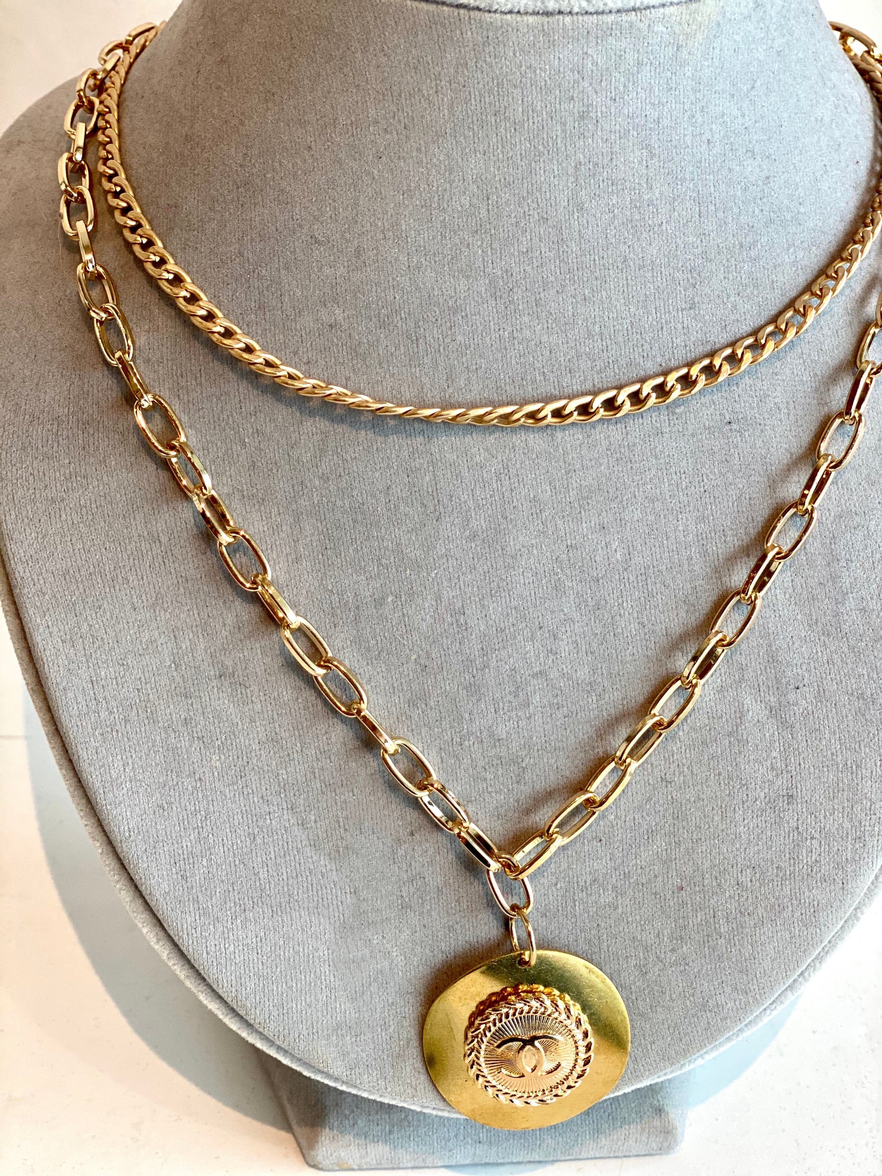 gold designer two chain necklace