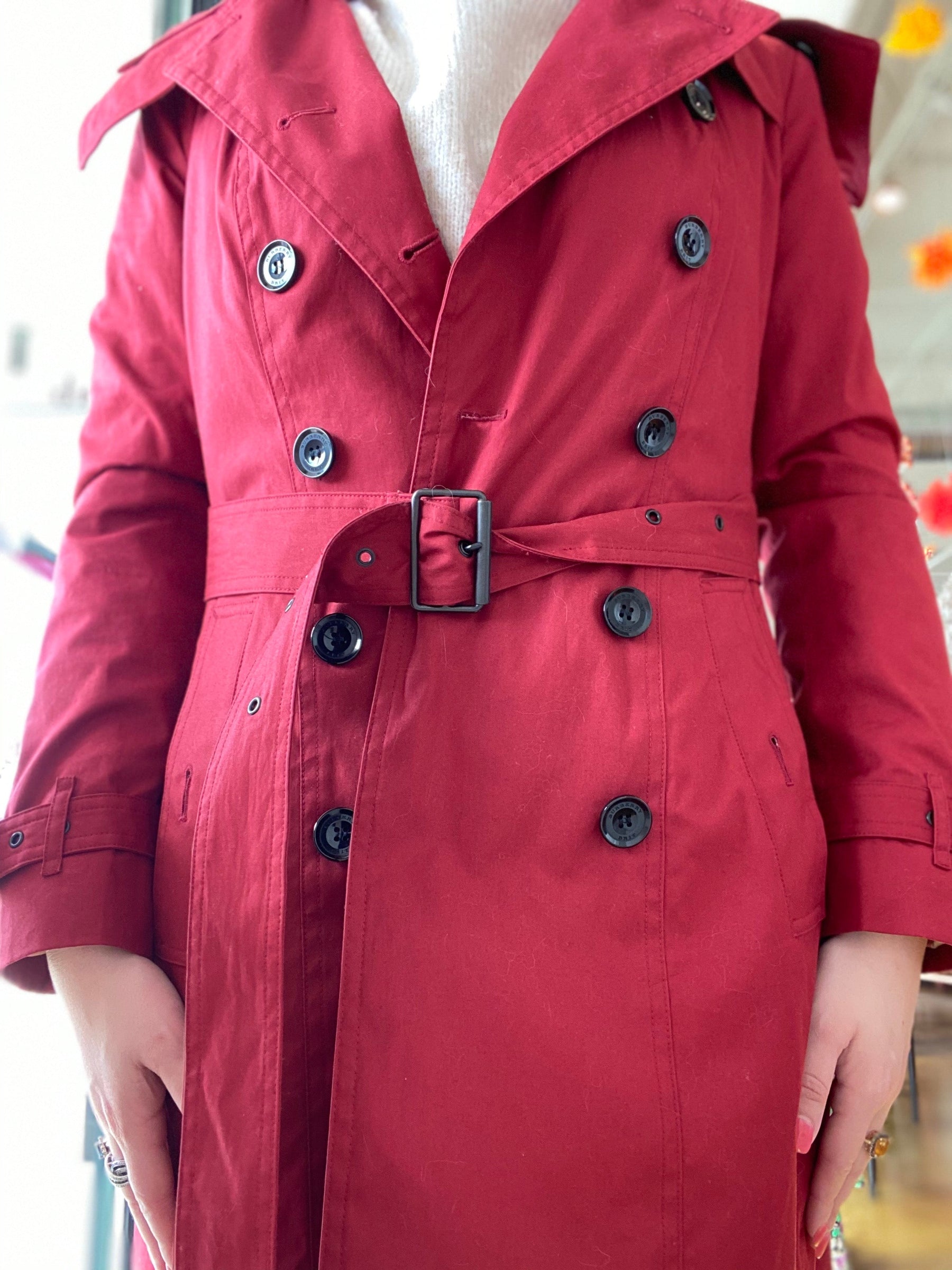 front of burberry trench coat