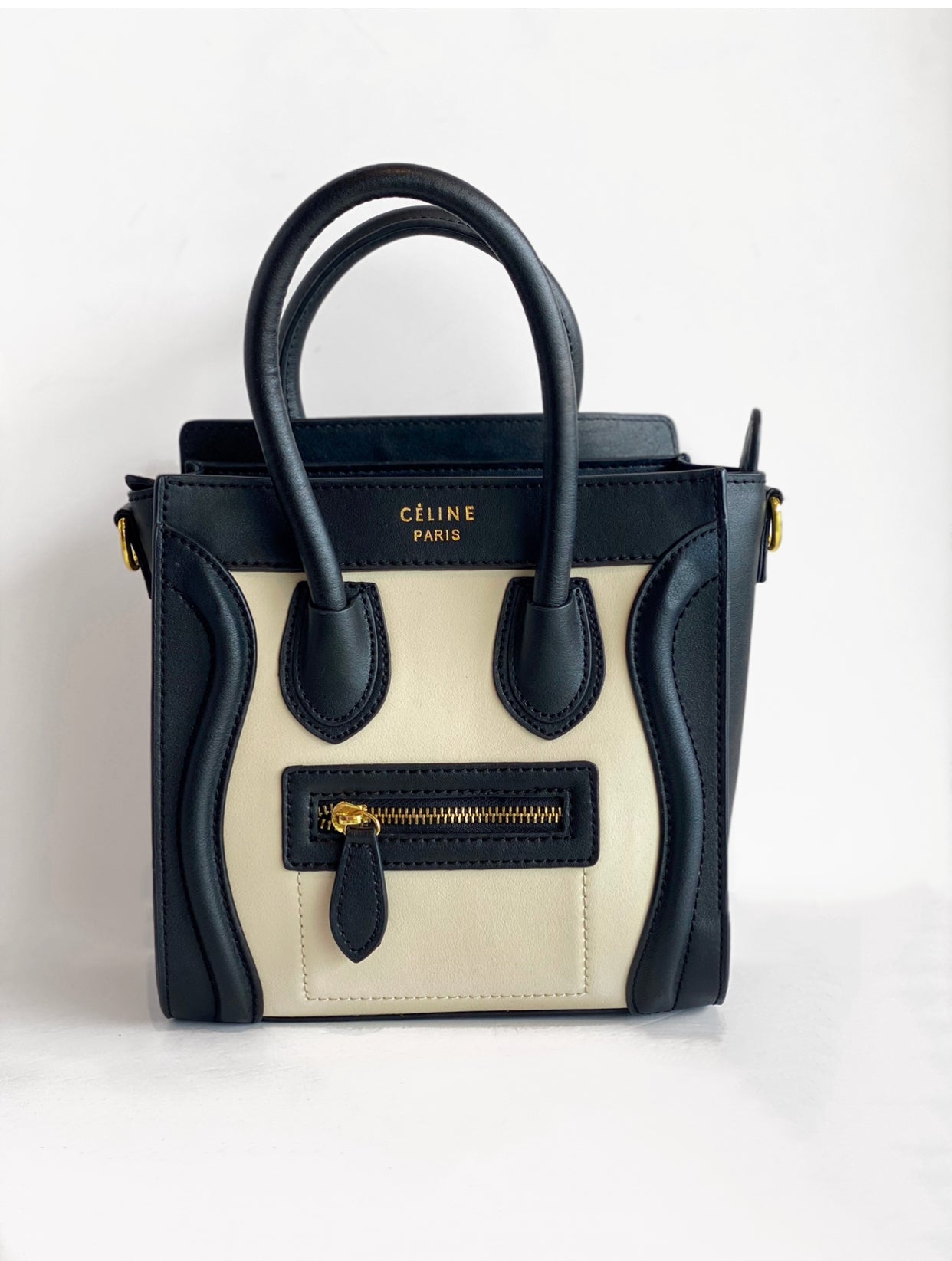 Celine Nano Luggage tote Black and Ivory