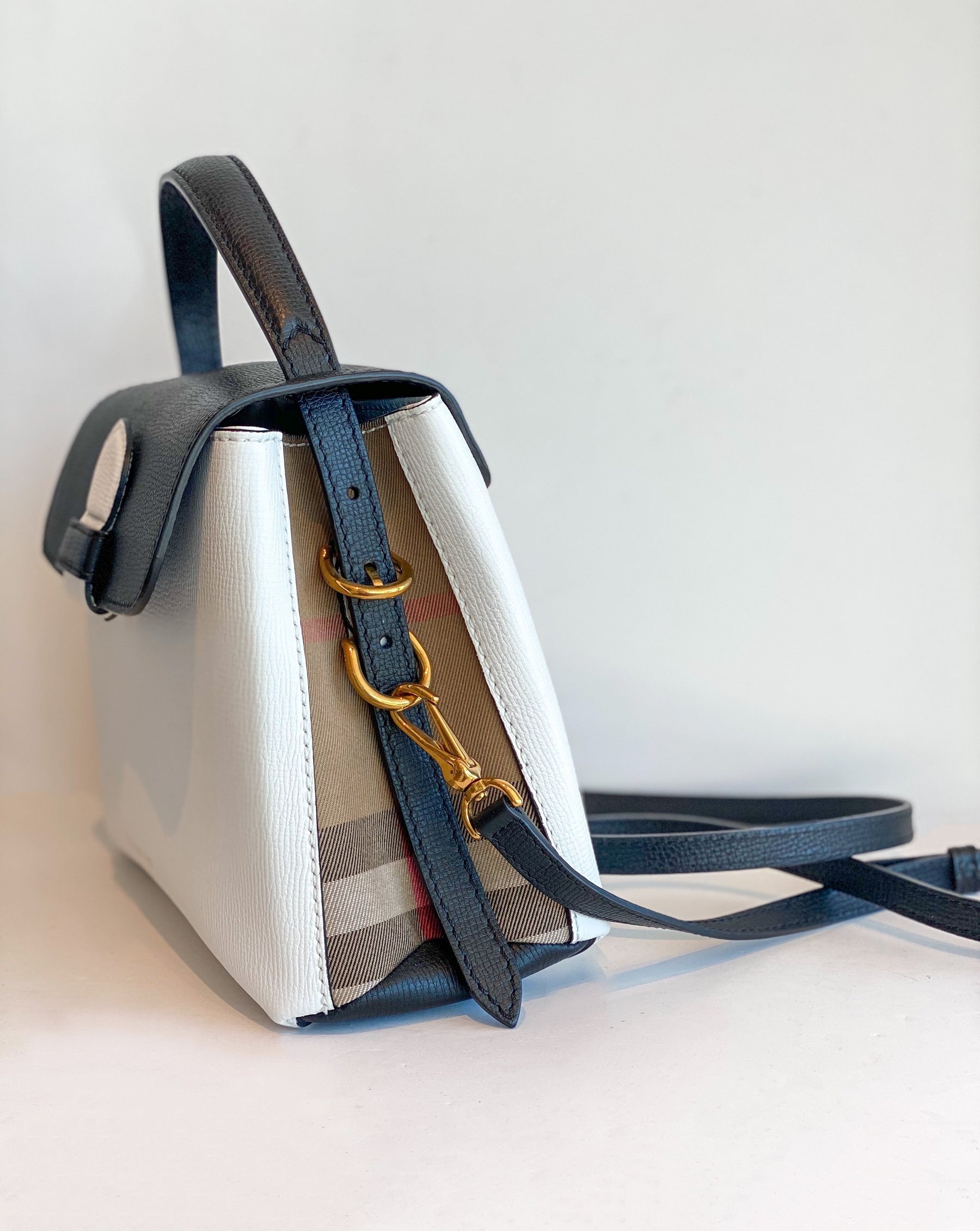 Burberry Camberley Bag Black and White Side of Bag featuring Plaid