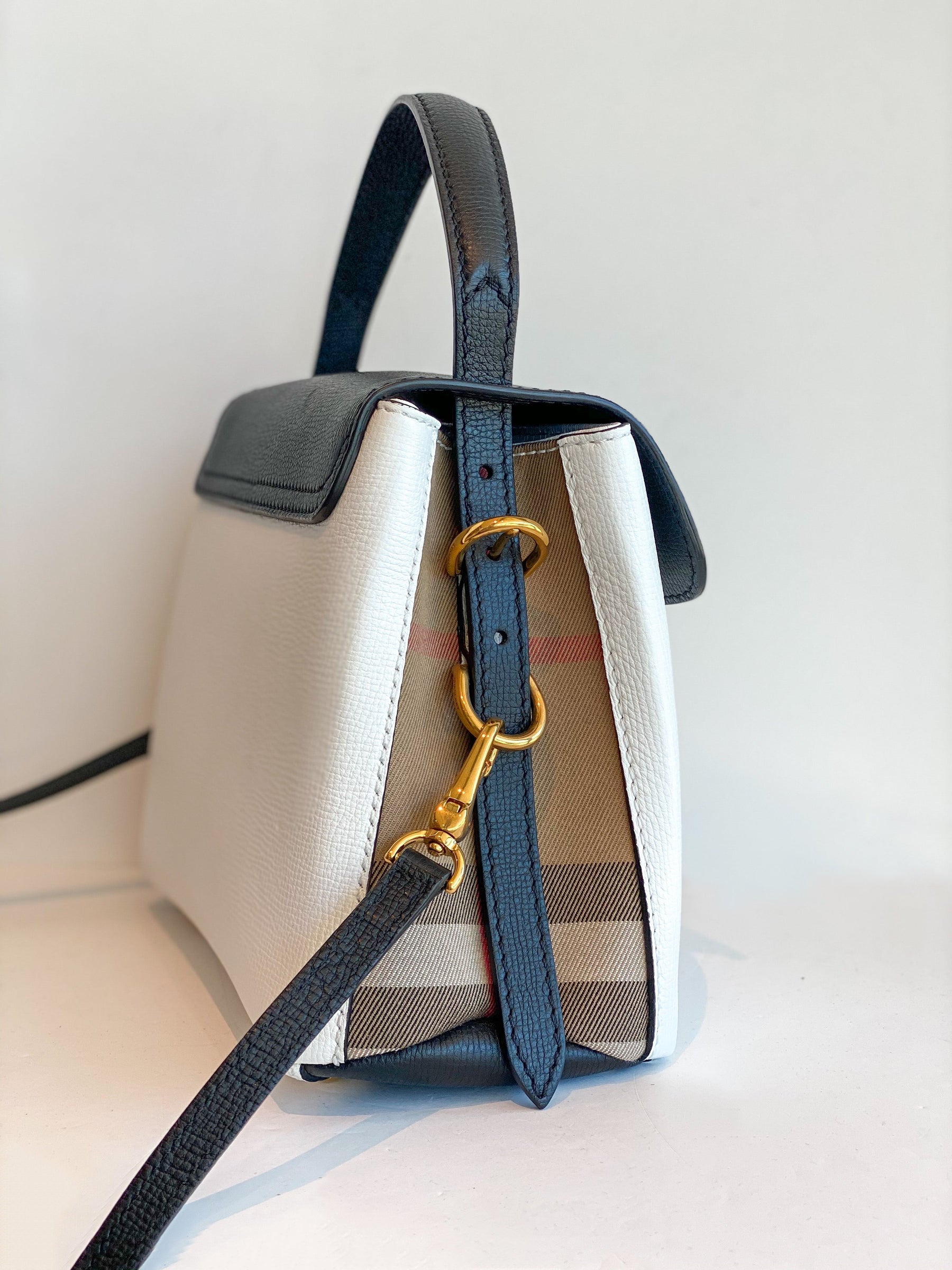 Burberry Camberley Bag Black and White Side of Bag featuring Plaid