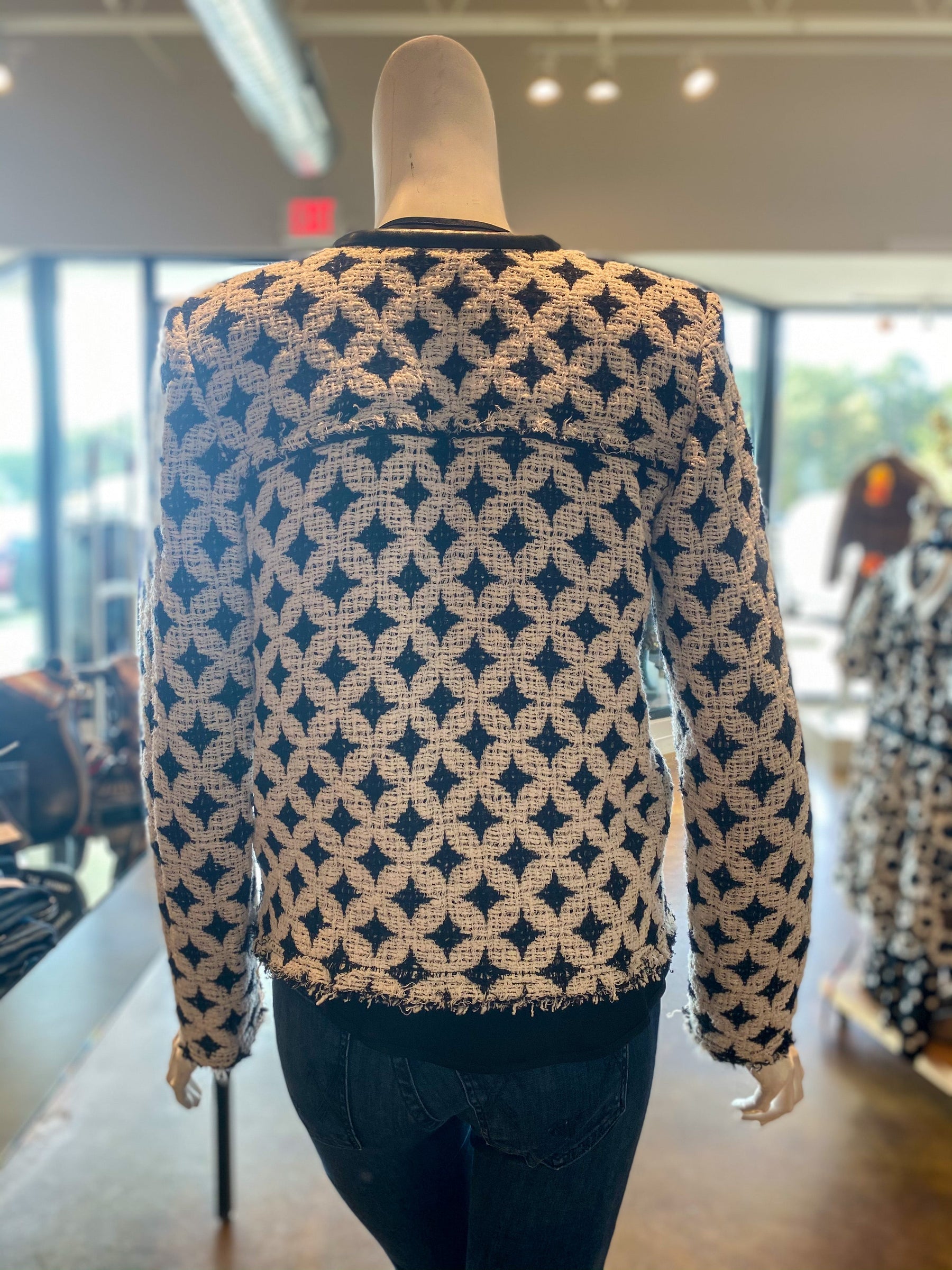 IRO Handi Jacket Black White Diamond Leather Trim Blazer