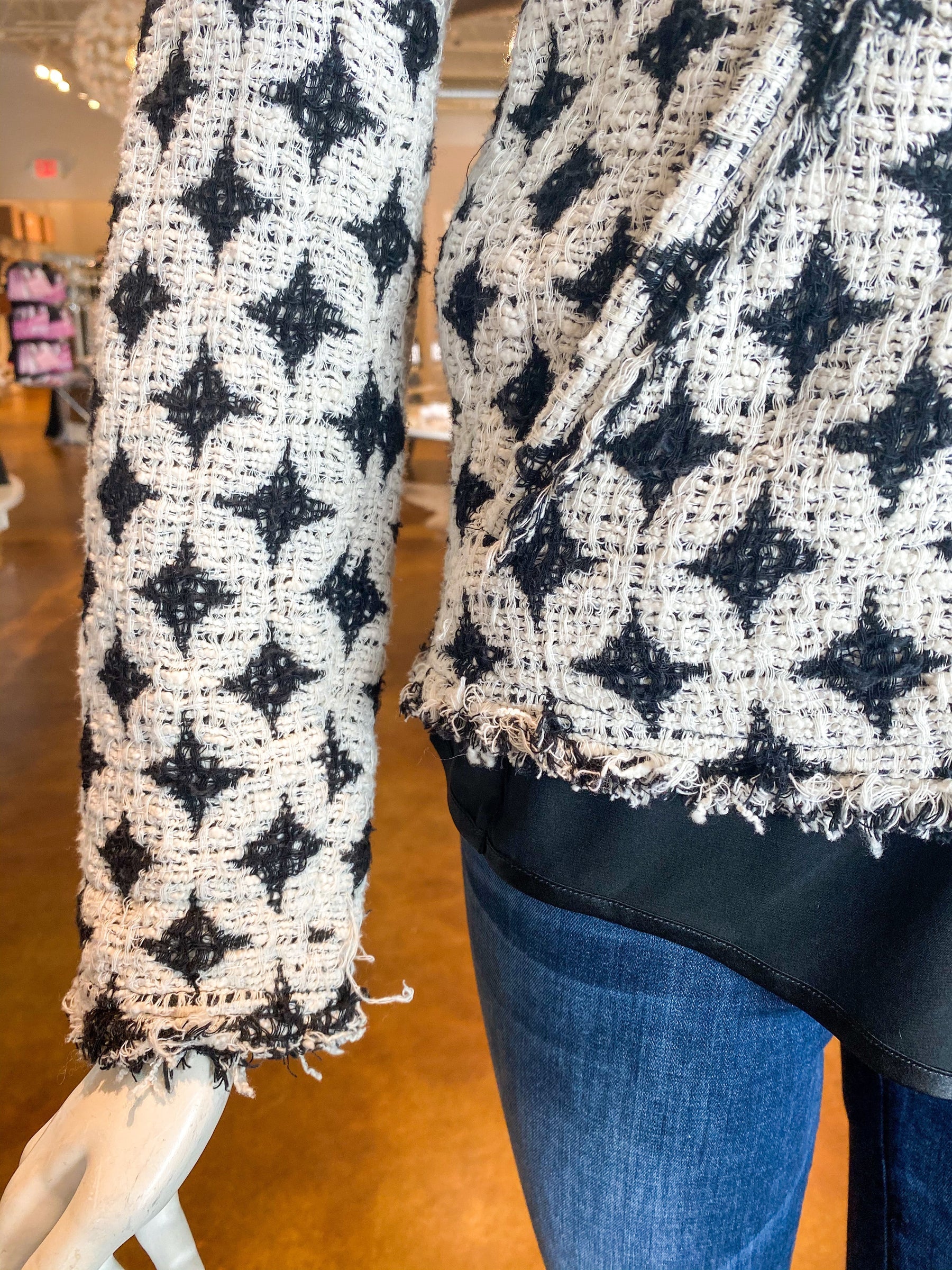 IRO Handi Jacket Black White Diamond Leather Trim Blazer