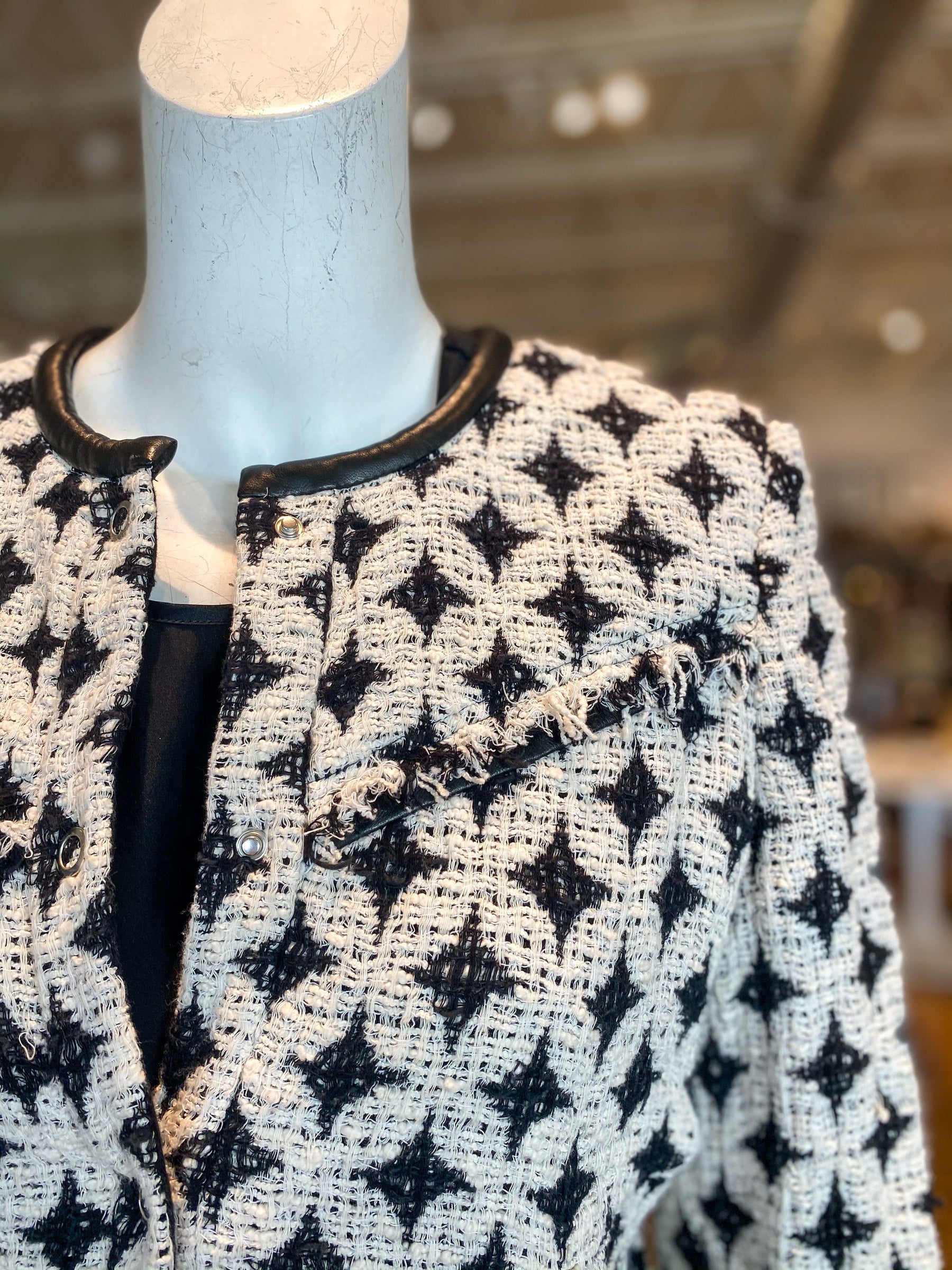 IRO Handi Jacket Black White Diamond Leather Trim Blazer