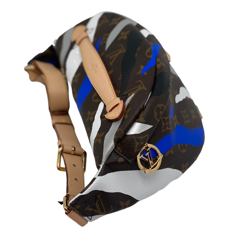 Louis Vuitton x LOL Classic LV Monogram Abstract Blue, Black, Silver, and White Stripe Side LV Logo Zipper Pull Detail