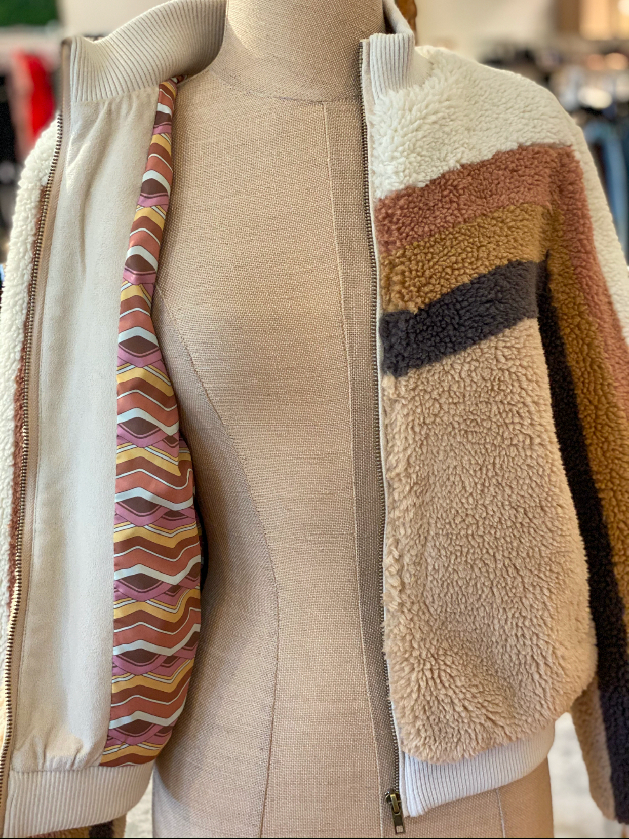 Mother Faux Shearling Letterman Jacket Interior