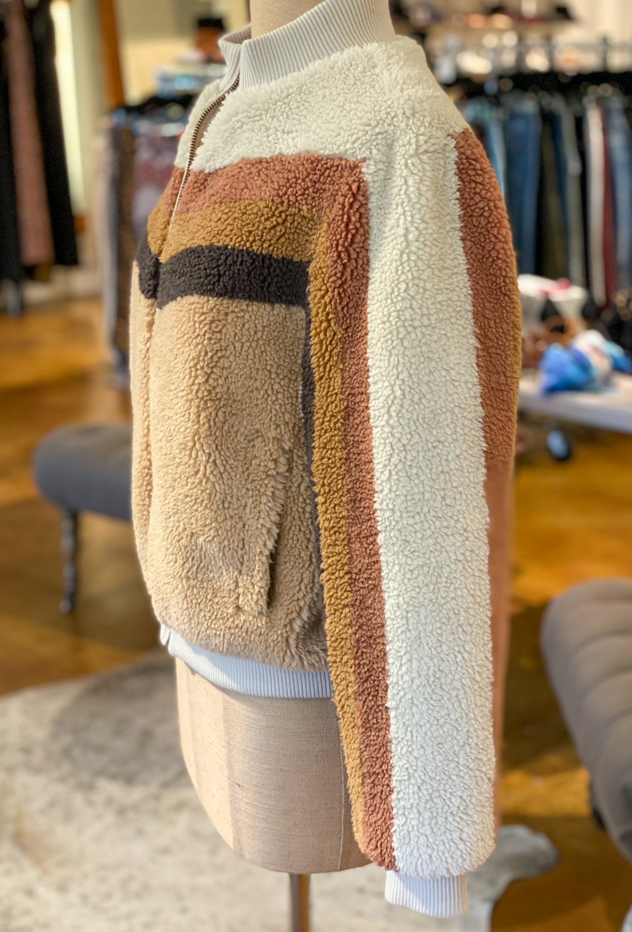 Mother Faux Shearling Letterman Jacket Side