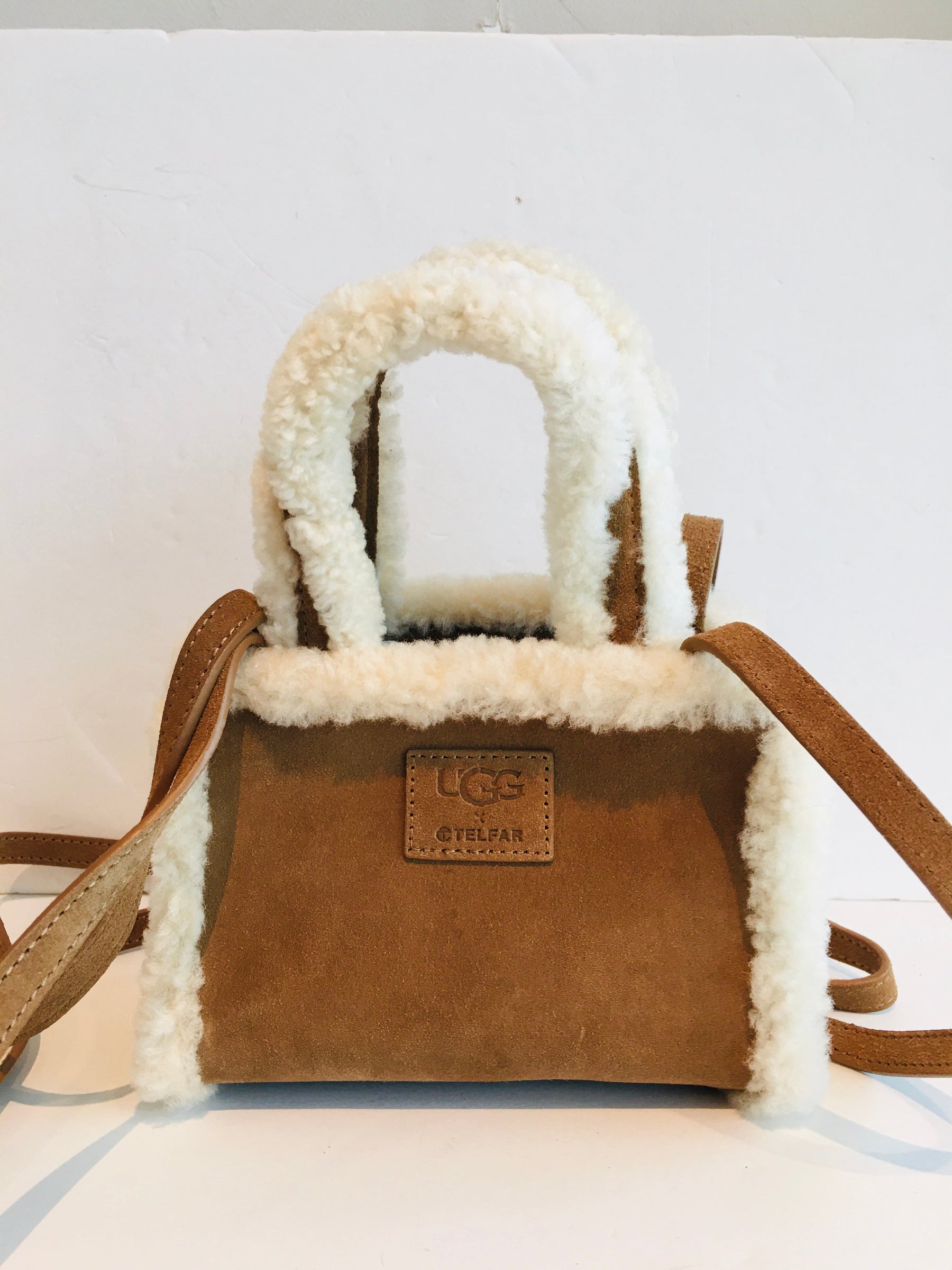 Ugg x Telfar Suede Small Shopper Bag Sheepskin Trim Back Ugg x Telfar Logo