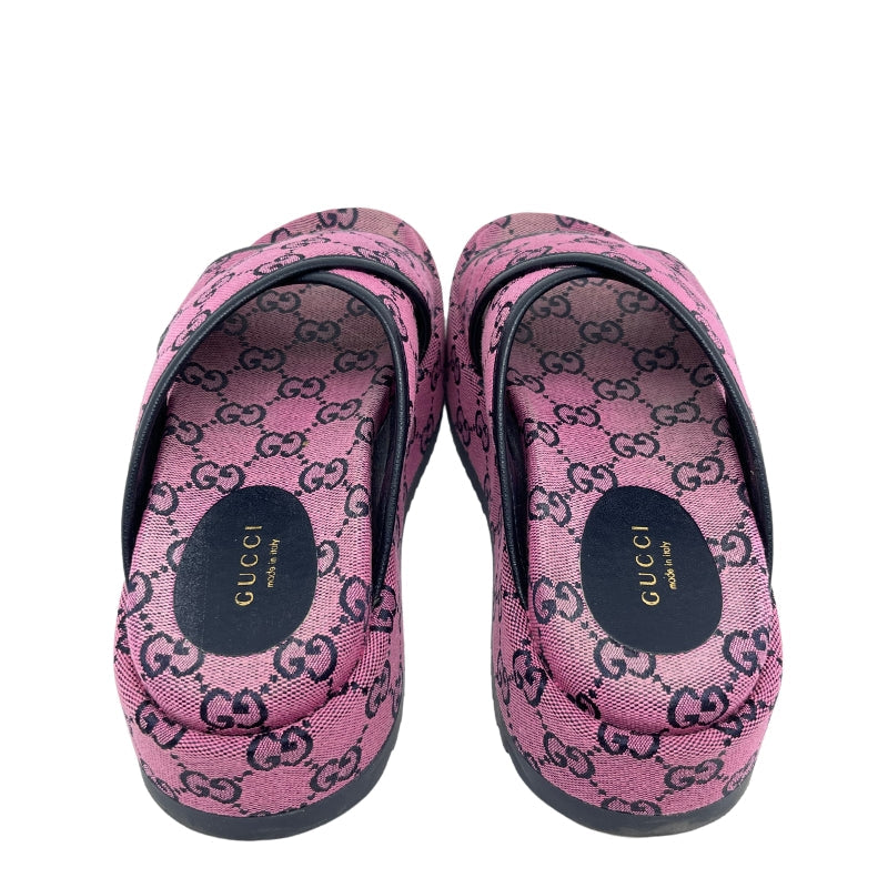 Gucci GG Canvas Crisscross Platform Sandal Pink and Blank Canvas Rubber Sole Box Included Size: 36.5