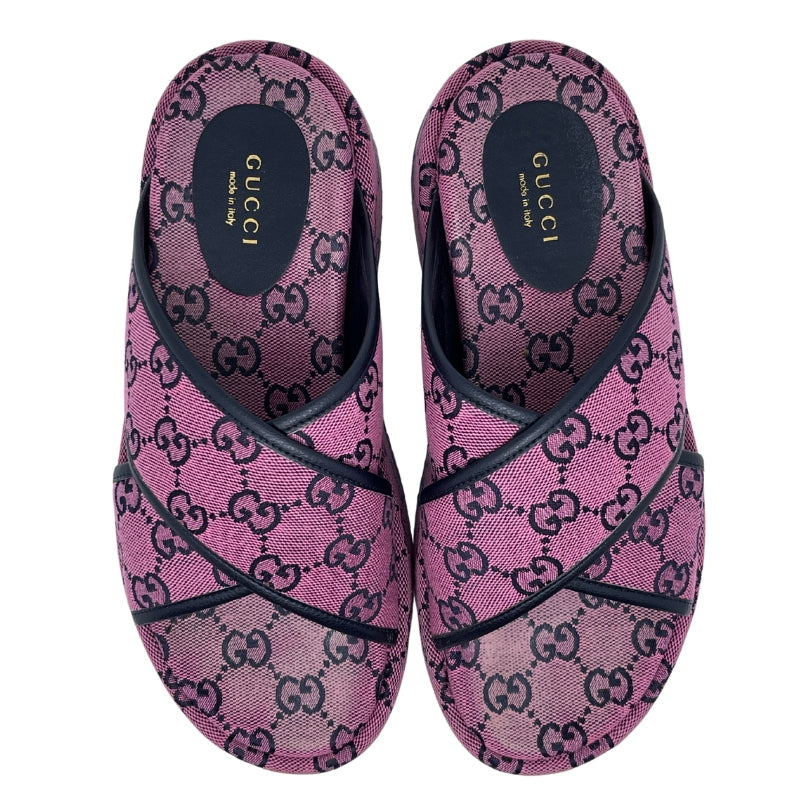 Gucci GG Canvas Crisscross Platform Sandal Pink and Blank Canvas Rubber Sole Box Included Size: 36.5