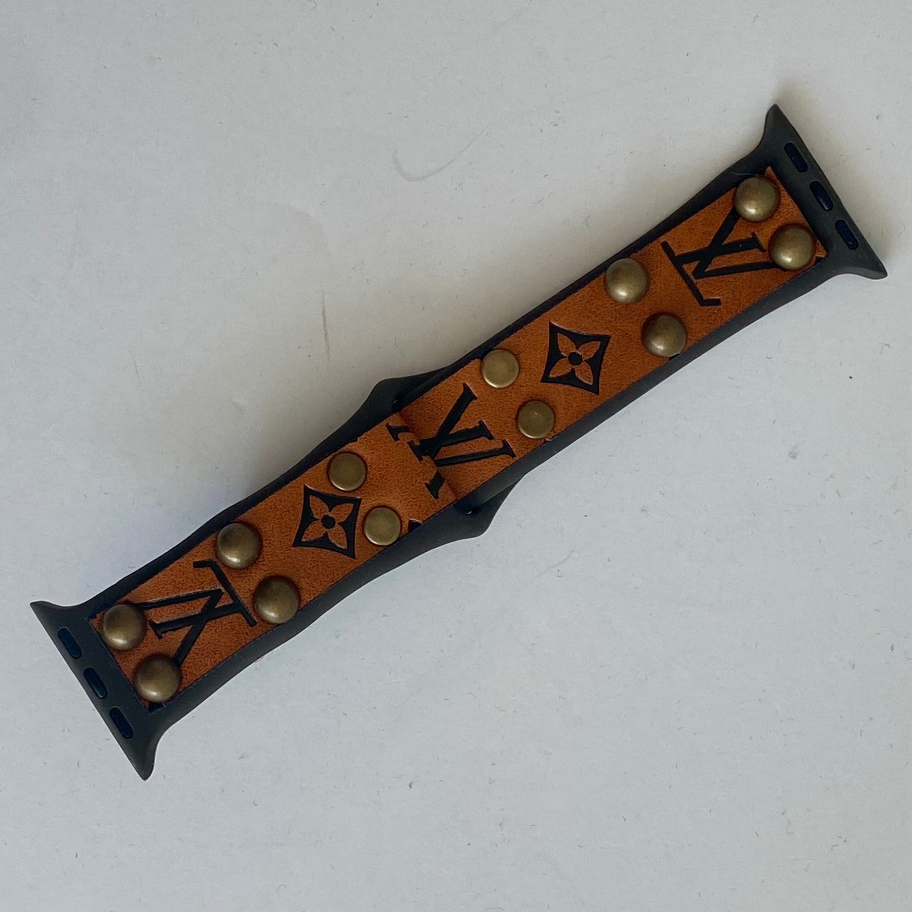 Designer Apple Watch Band Burnt Orange Black LV Monogram