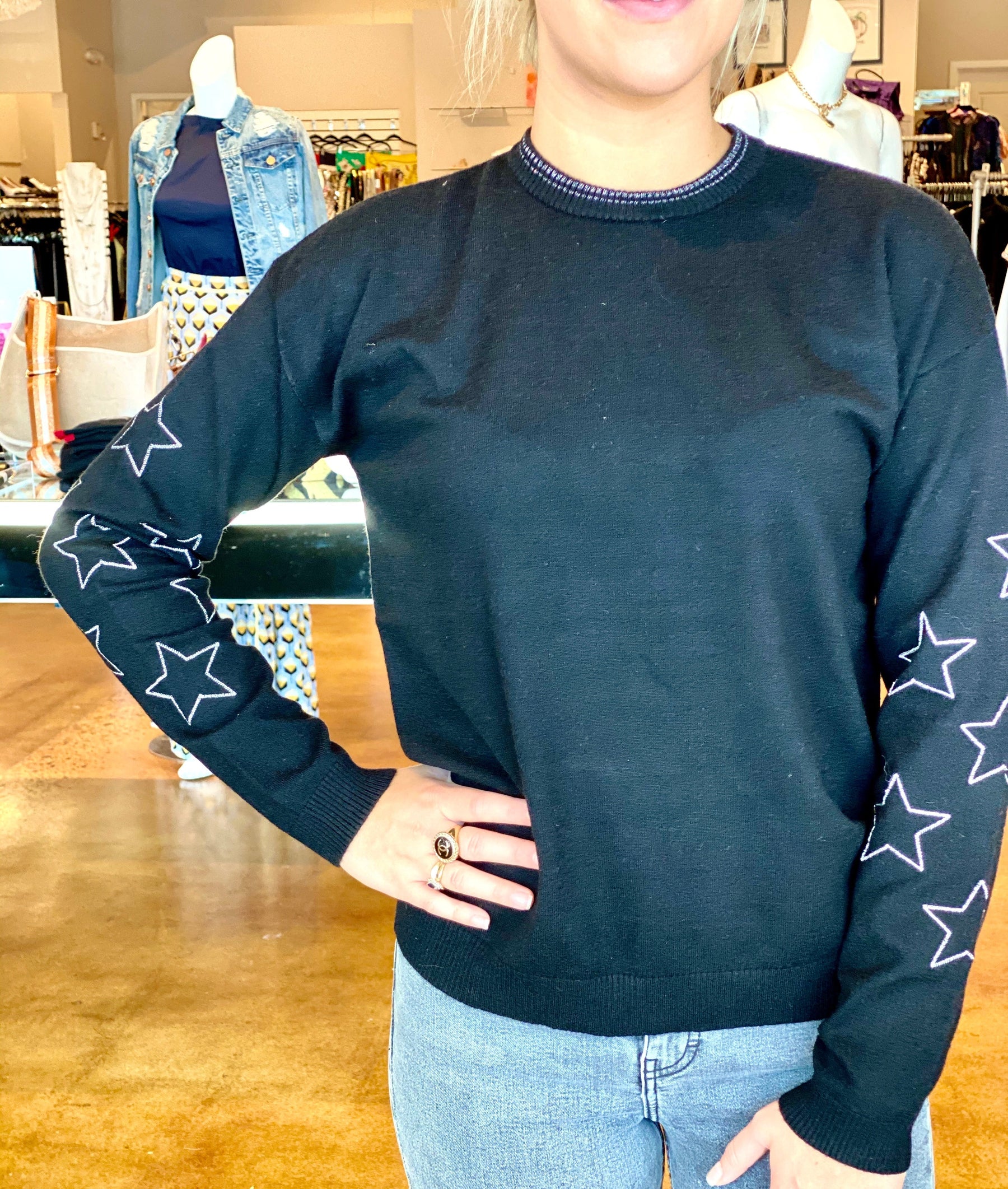 star black sleeve sweater
