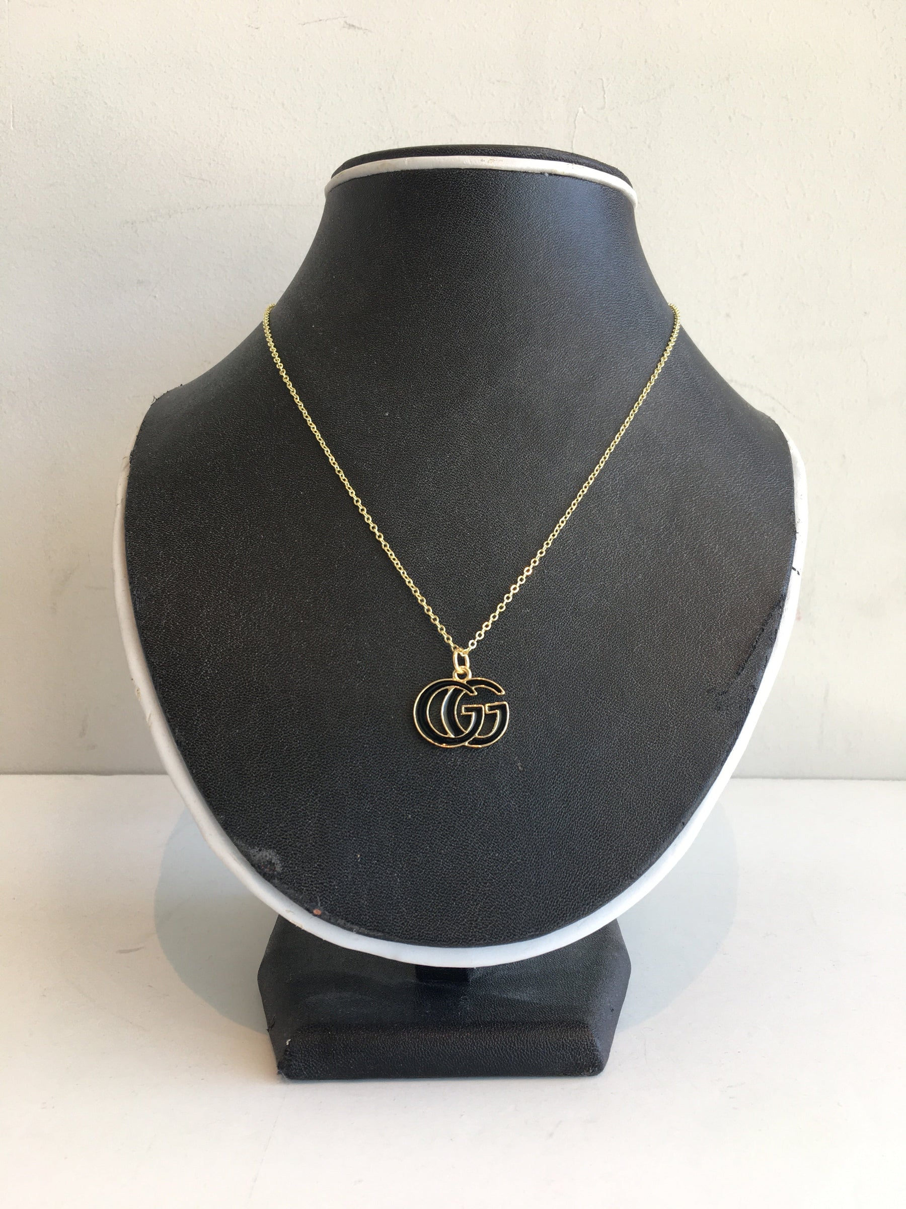 Designer Button Repurposed Necklace Gold-tone Hardware Black Detailing