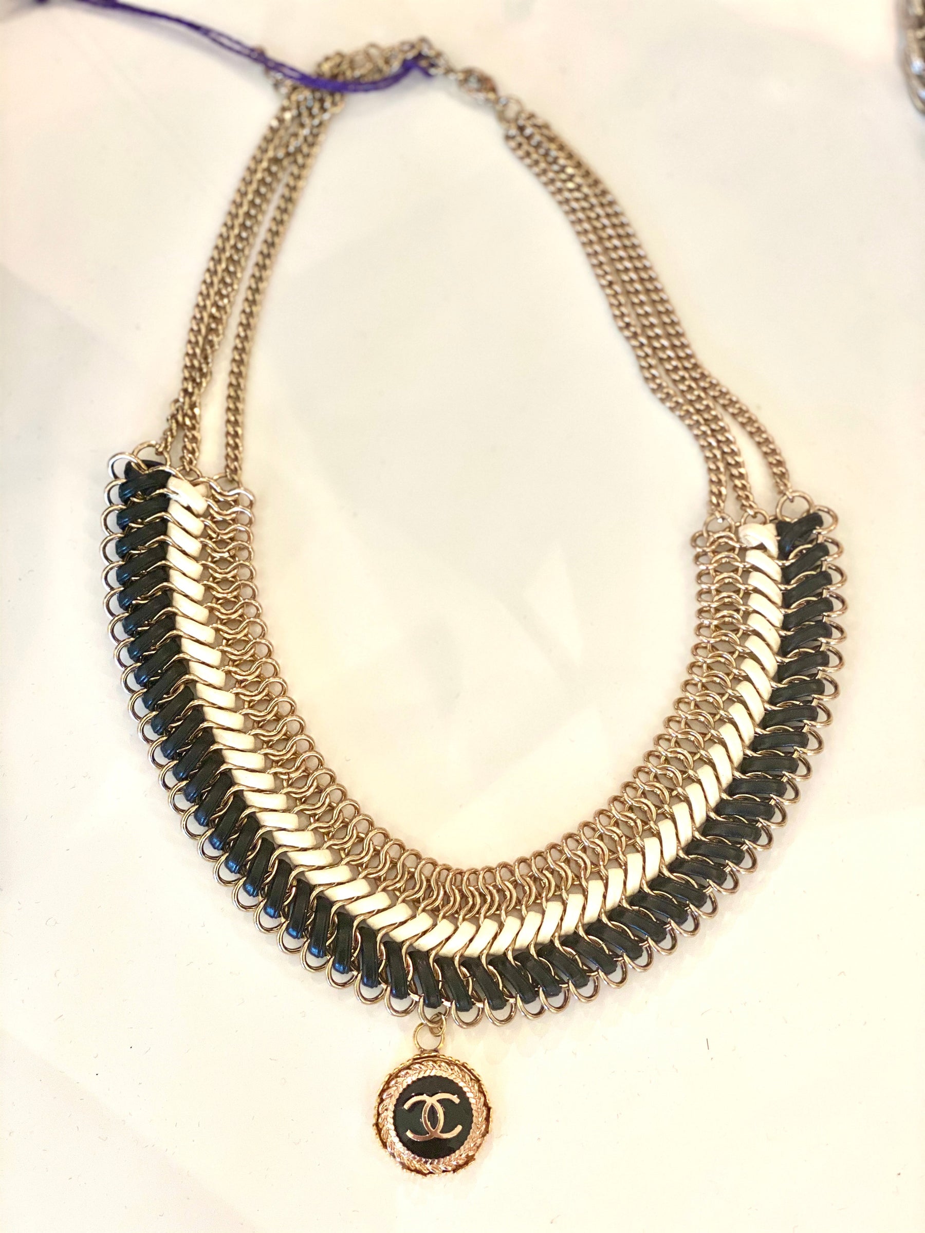 goldsilverchanelbuttonnecklace
