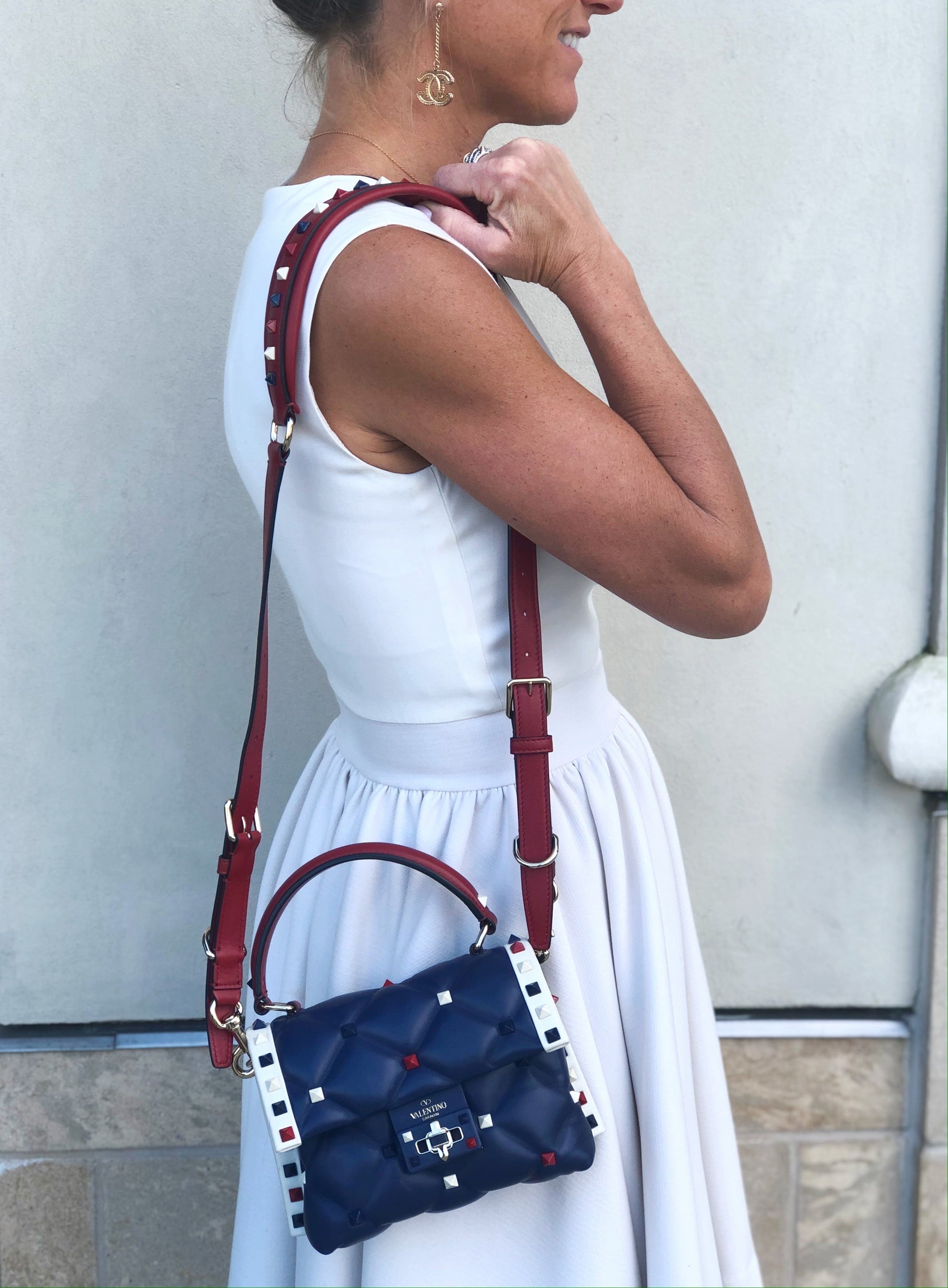 Valentino Navy Candy Stud Bag on Model
