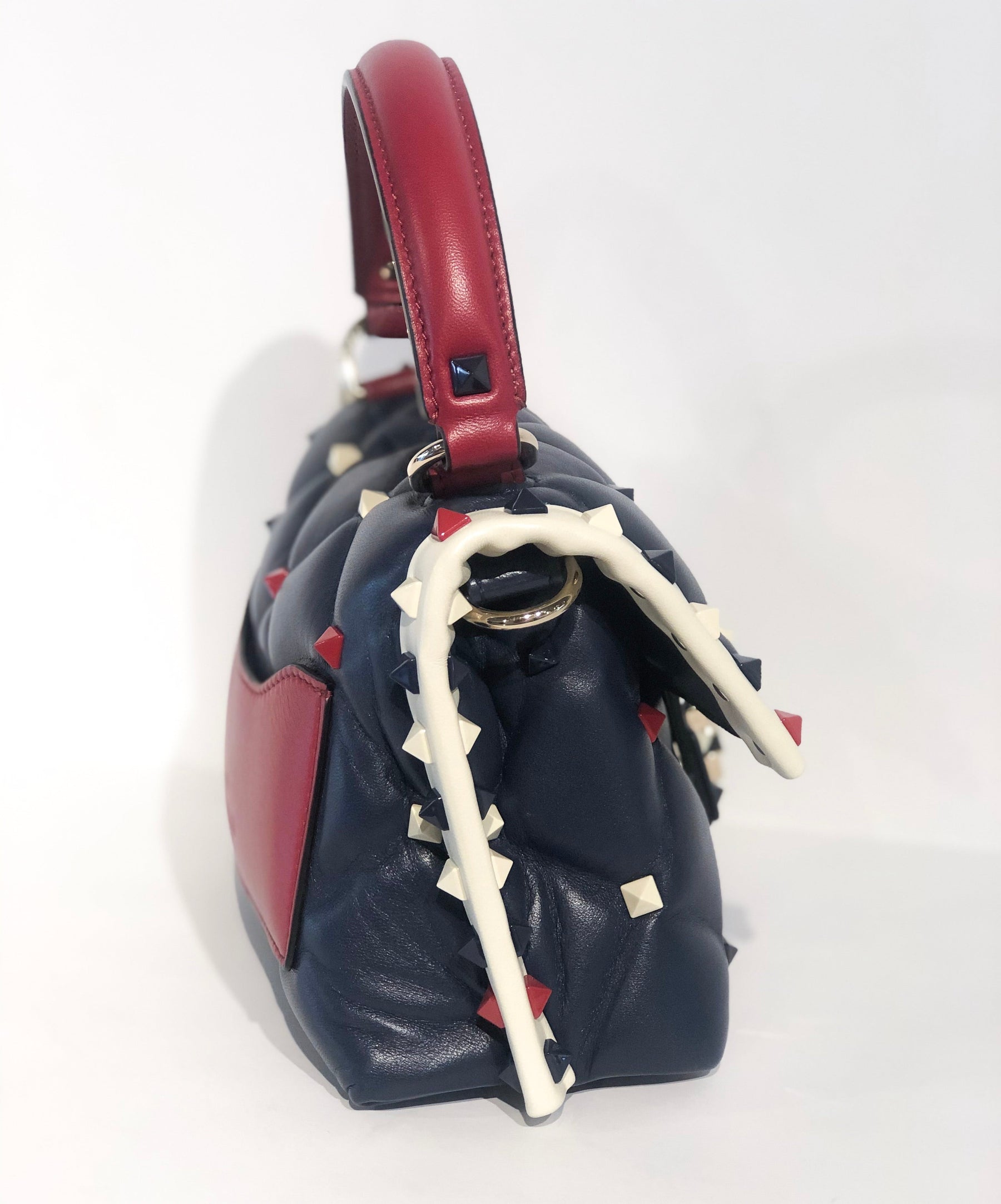 Valentino Navy Candy Stud Bag Side of Bag