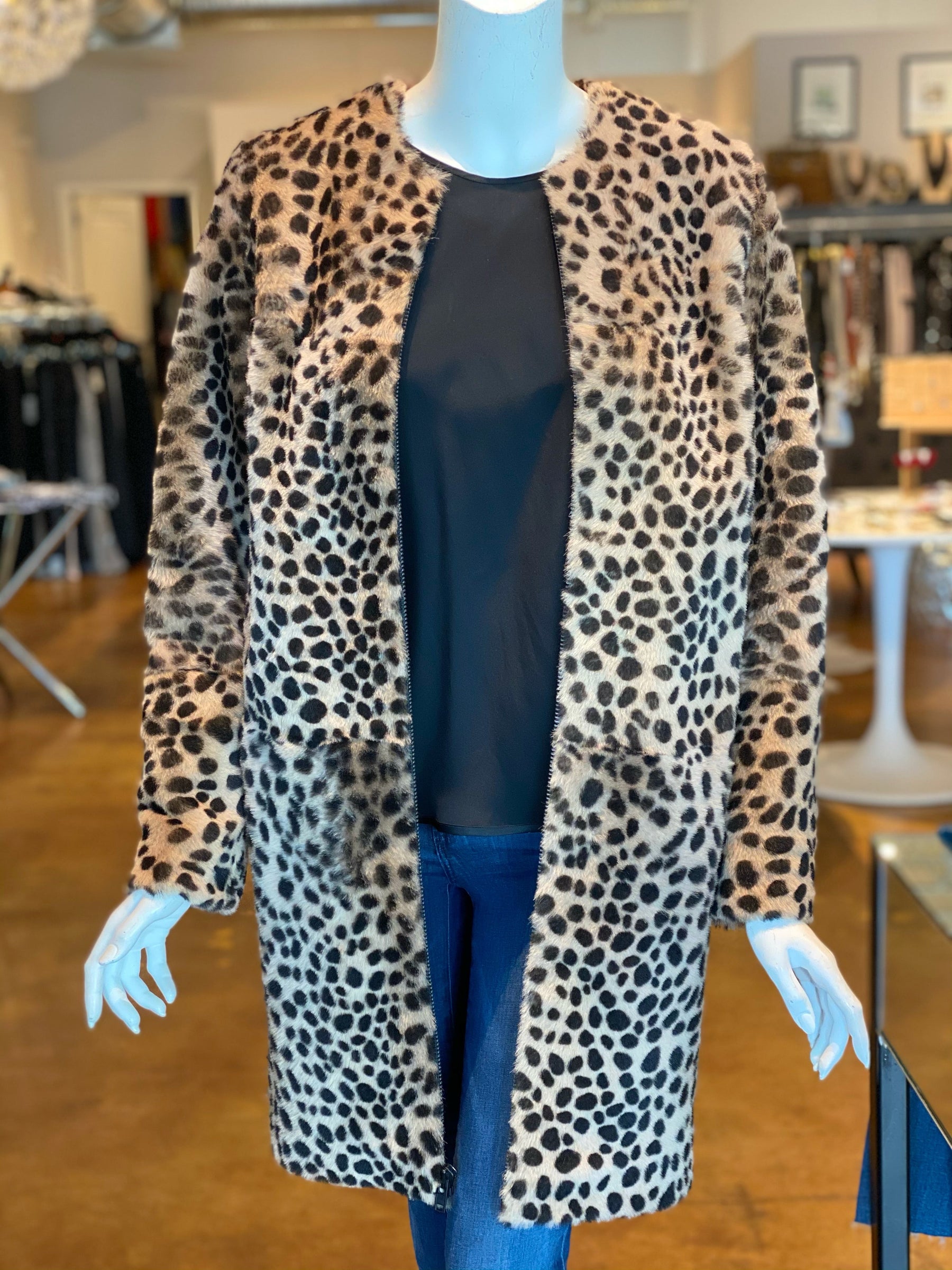 Loeffler Randall Shearling Leopard Coat