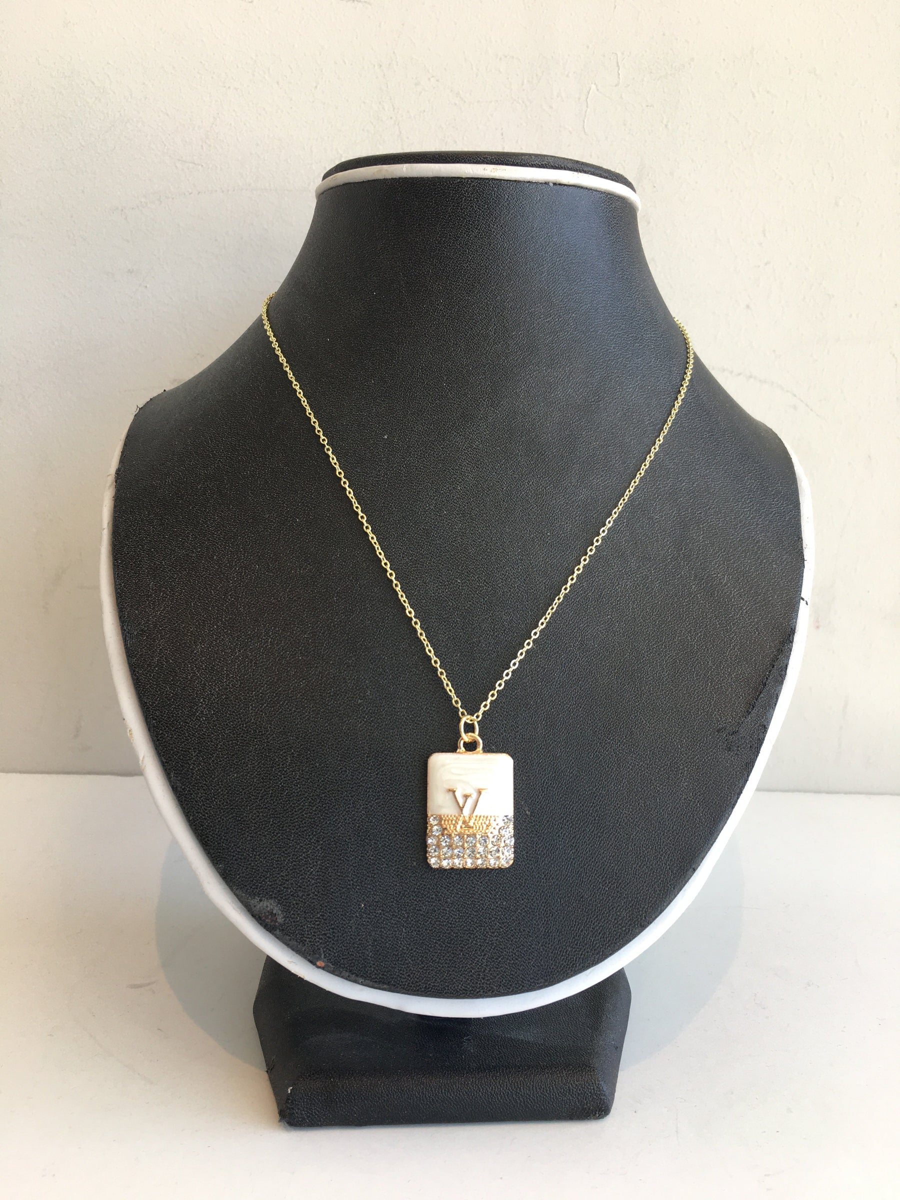 Designer Button Repurposed Necklace Gold-tone hardware Crystal Detailing