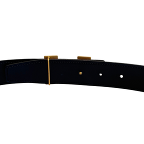 Back of Belt Buckle on Hermes H Buckle Reversible Belt on a White Background. 