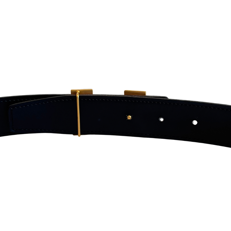 Back of Belt Buckle on Hermes H Buckle Reversible Belt on a White Background. 