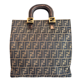 Back of Brown Fendi Zucca FF Canvas Tote. 