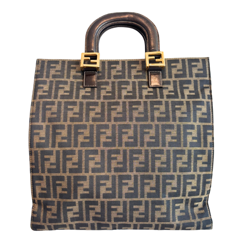Back of Brown Fendi Zucca FF Canvas Tote. 