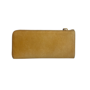 Back of Yellow Miu Miu Leather Zip Around Wallet on a White Background. 