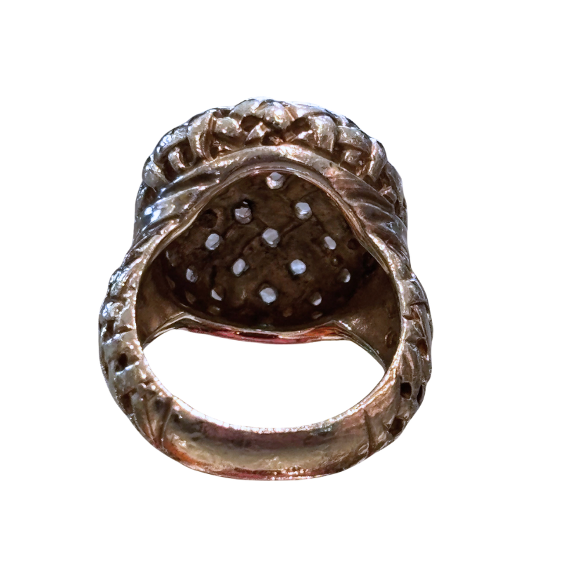 Back of Slane Sterling Silver Woven Cocktail Ring on a white background. 