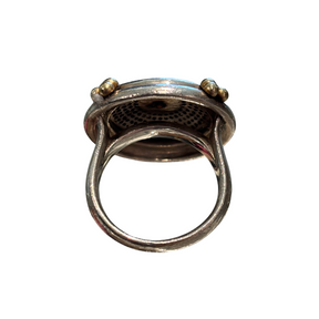 Back of Slane Sterling Silver and 18K Gold Diamond Ring on a white background. 