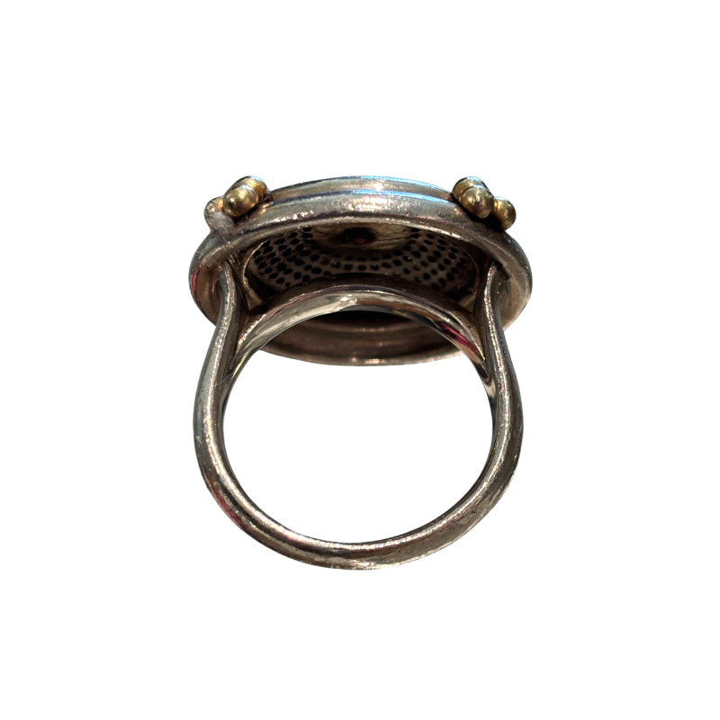 Back of Slane Sterling Silver and 18K Gold Diamond Ring on a white background. 
