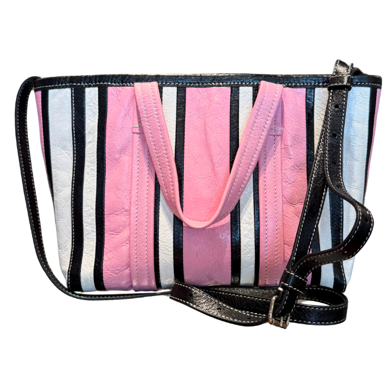 Balenciaga Barbes East-West Striped Small Shopper Tote