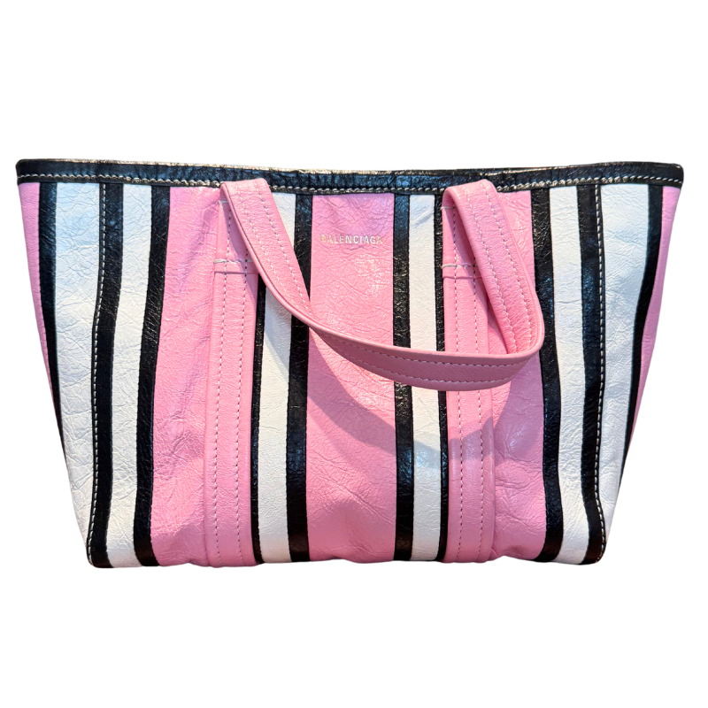 Balenciaga Barbes East-West Striped Small Shopper Tote