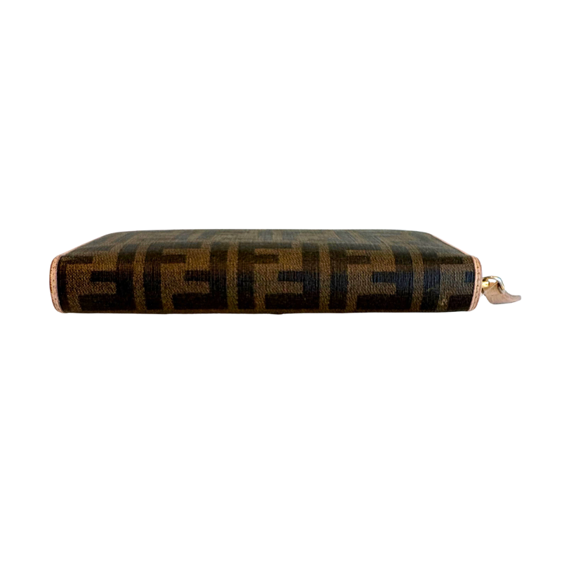  Base of Brown and Black Fendi Zucca Zip Around Wallet on a White Background