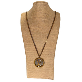 Louis Vuitton Mixed Metal Necklace&nbsp;  Long Pendent Necklace  LV Pendent  Silver and Gold-Toned Chain&nbsp;