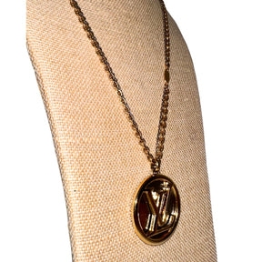 Louis Vuitton Mixed Metal Necklace&nbsp;  Long Pendent Necklace  LV Pendent  Silver and Gold-Toned Chain&nbsp;